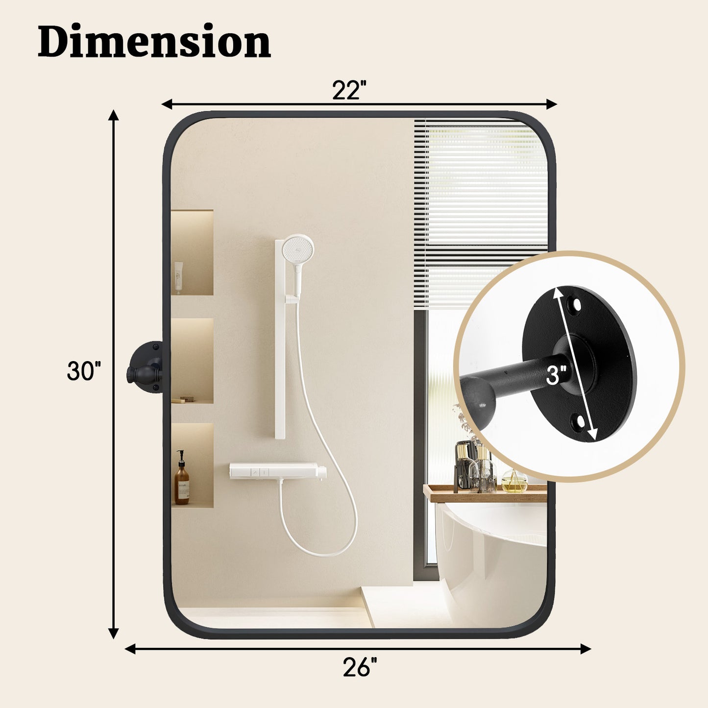 30 x 22 Inch Black Metal Framed Pivot Rectangle Wall-Mounted Mirror Kids Crystal