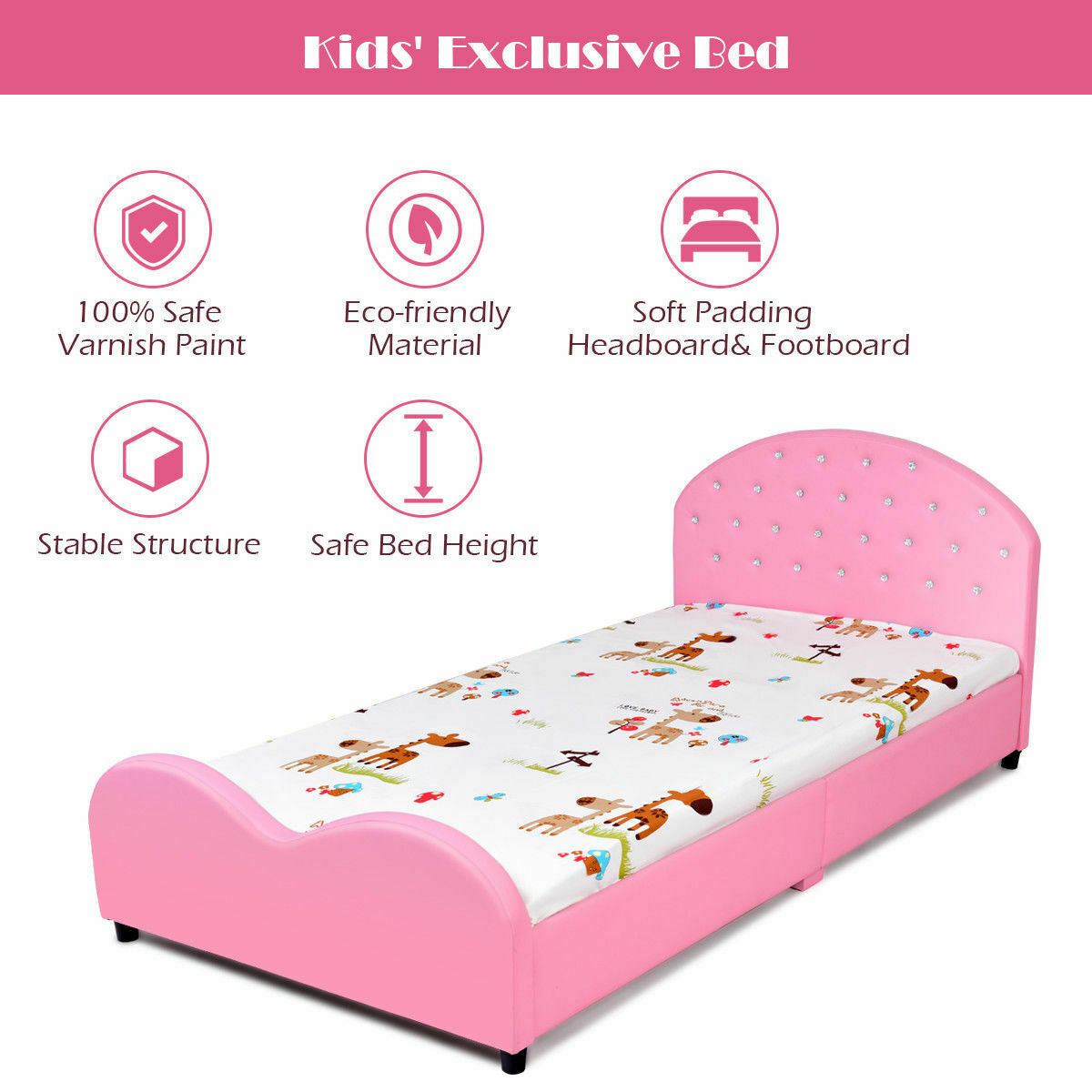 Twin Size Upholstered Platform Toddler Bed with Wood Support Kids Crystal