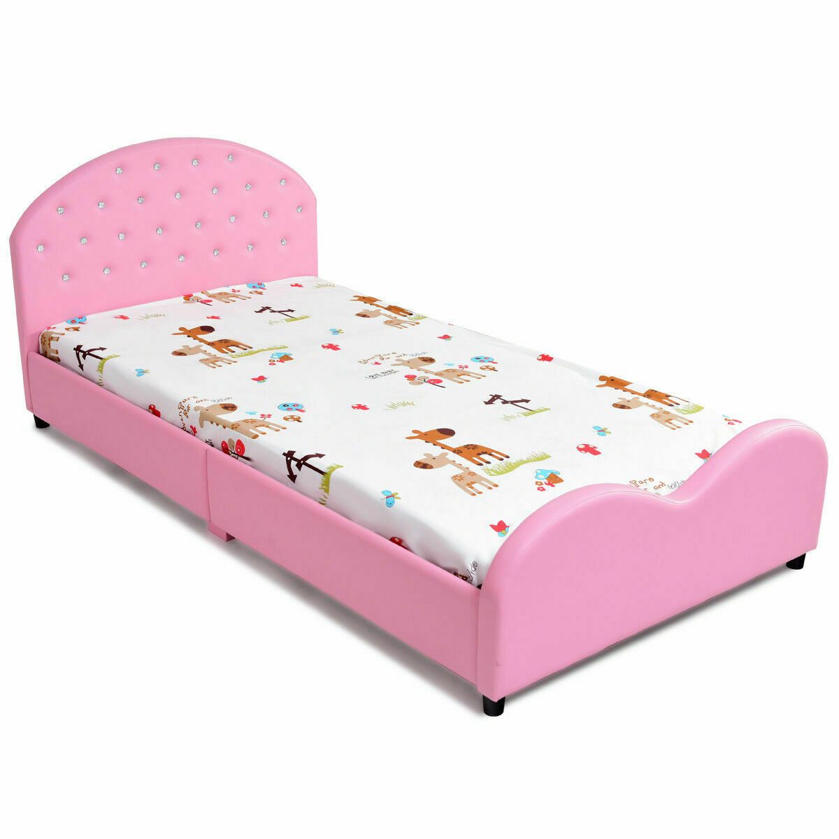 Twin Size Upholstered Platform Toddler Bed with Wood Support Kids Crystal