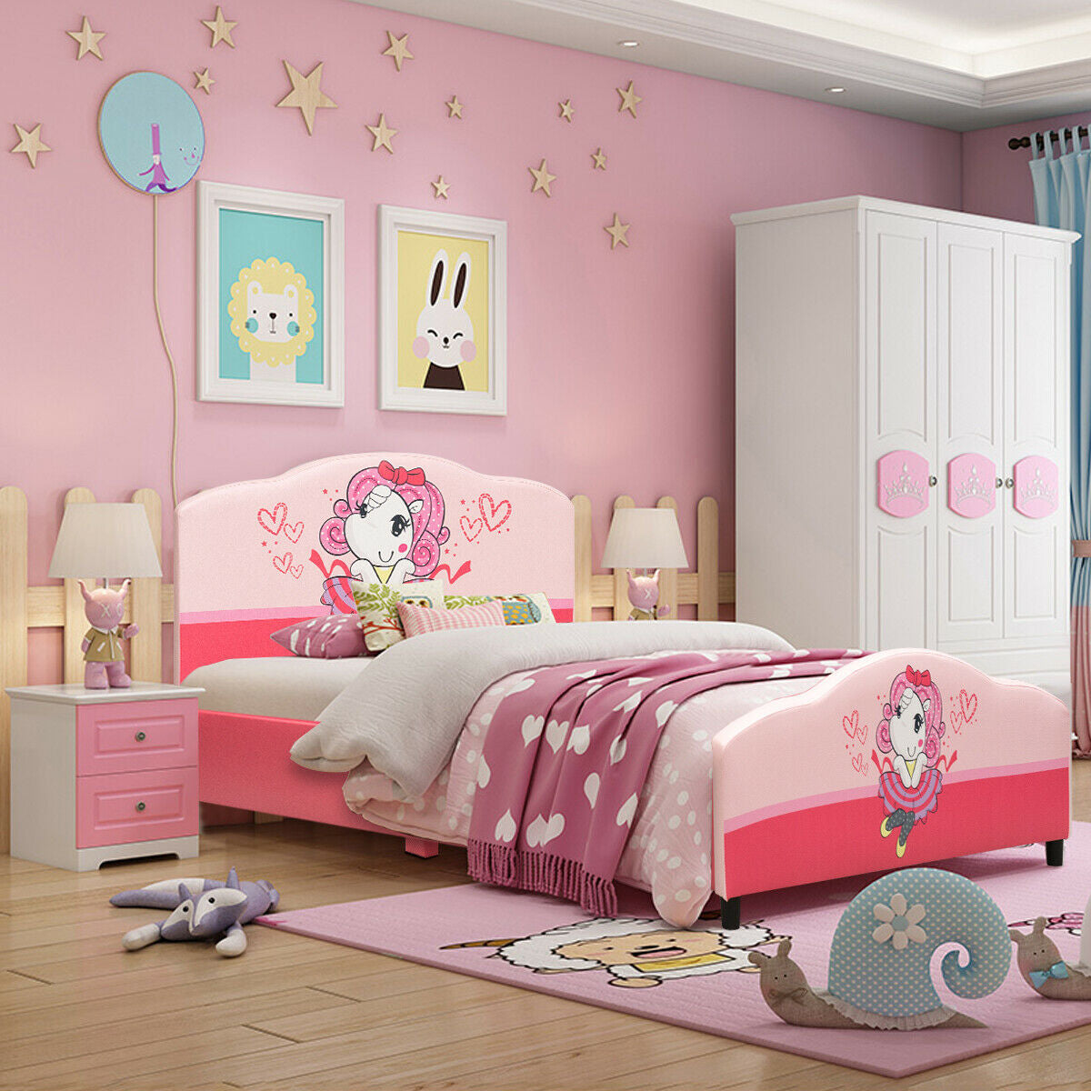Kids Children Upholstered Platform Toddler Girl Pattern Bed Kids Crystal