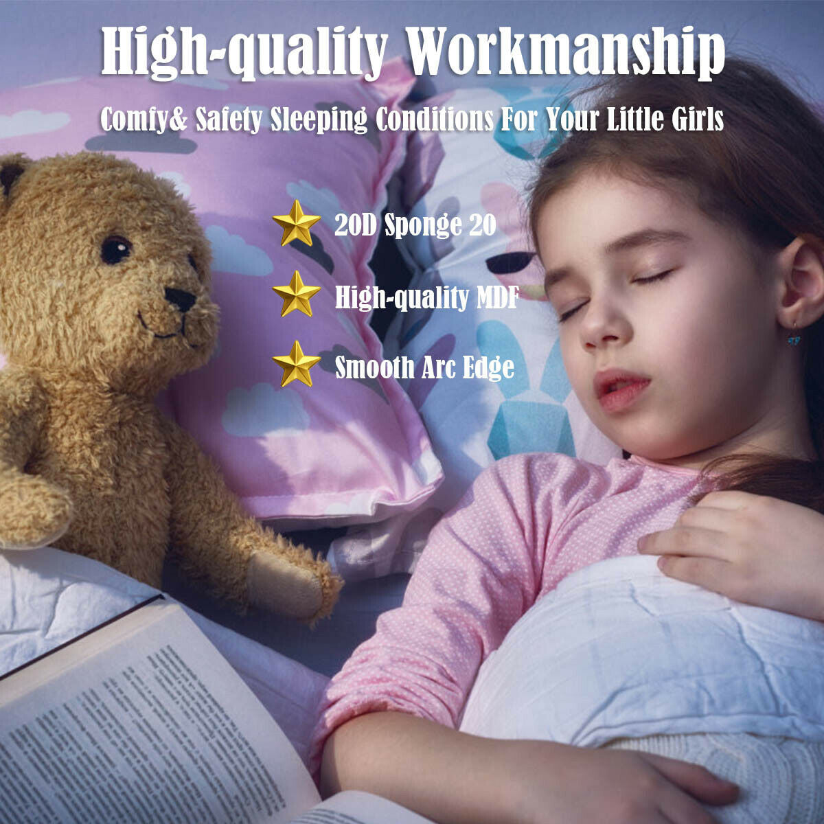 Kids Children Upholstered Platform Toddler Girl Pattern Bed Kids Crystal