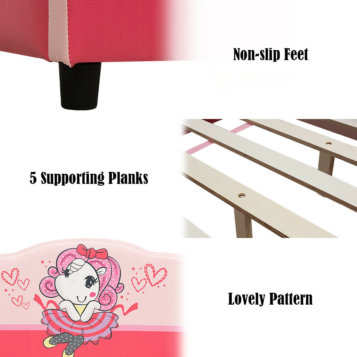 Kids Children Upholstered Platform Toddler Girl Pattern Bed Kids Crystal