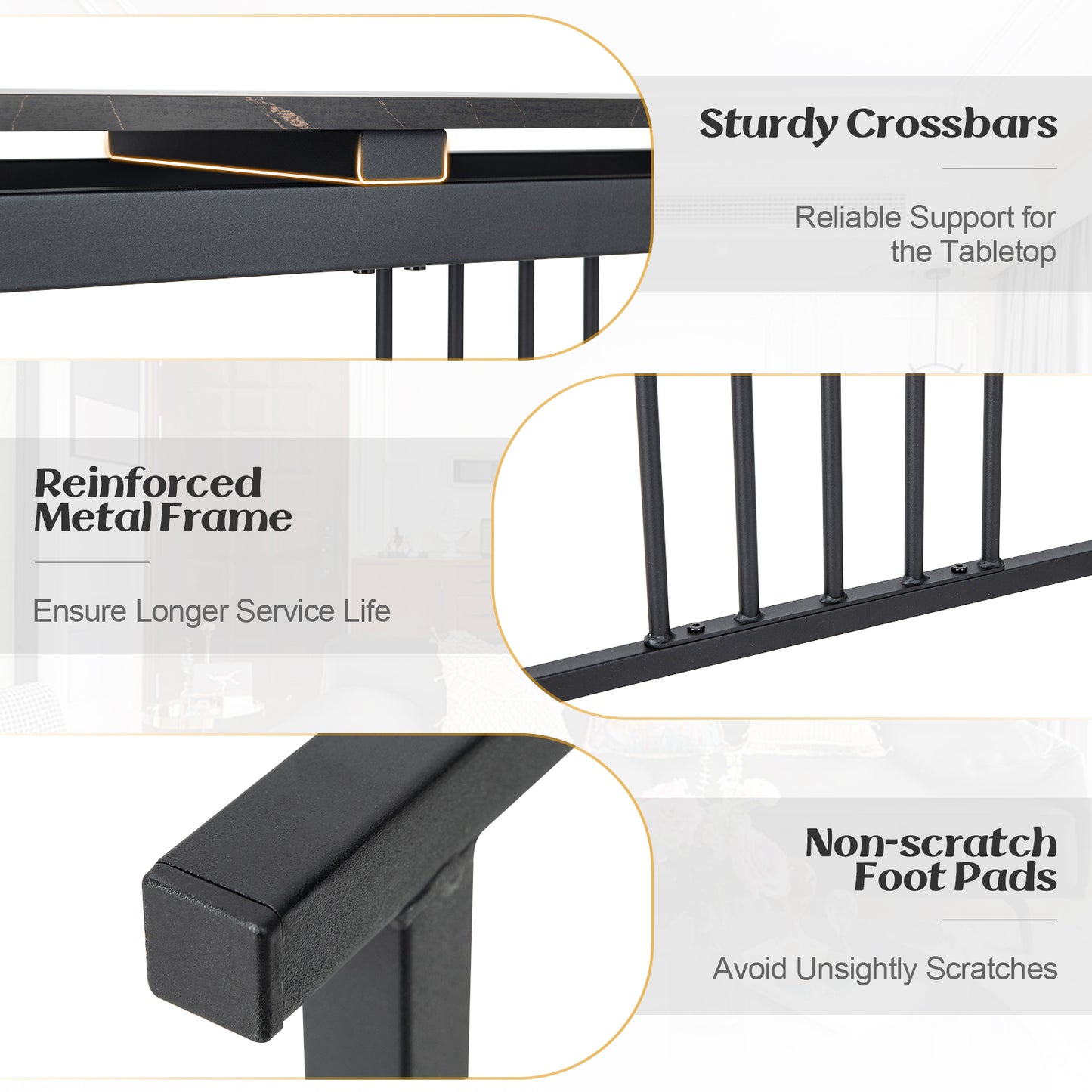 48 Inch Console Tables with Powder-Coated Steel Frame-Black Kids Crystal