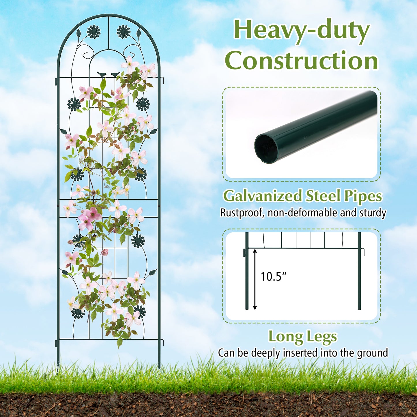 2 Pack 71 x 20 Inch Metal Garden Trellis Rustproof Plant Support for Climbing Plants-Green Kids Crystal