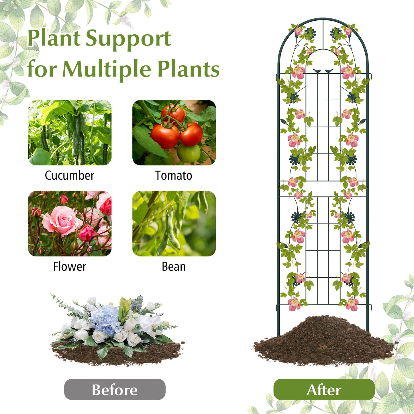 2 Pack 71 x 20 Inch Metal Garden Trellis Rustproof Plant Support for Climbing Plants-Green Kids Crystal