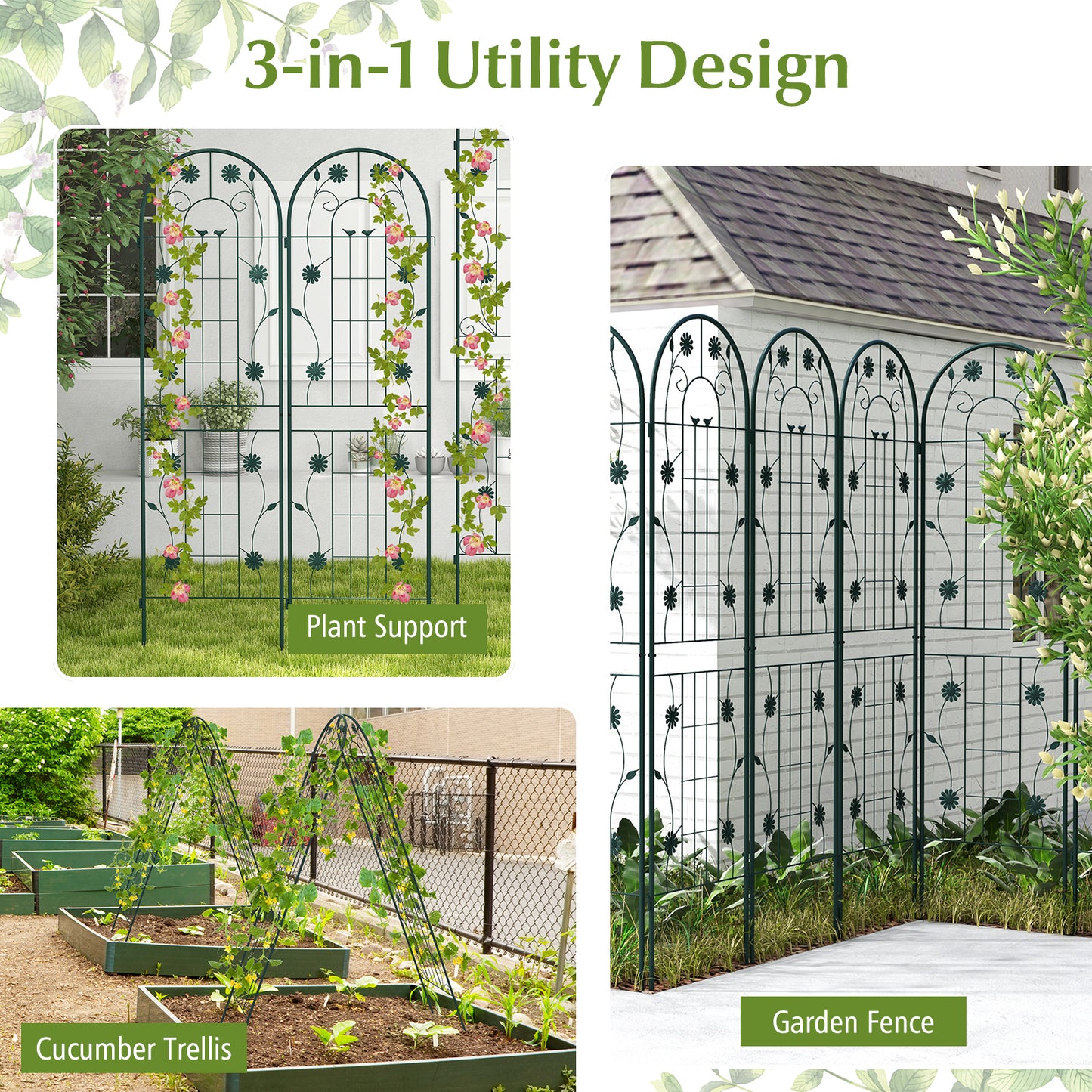 2 Pack 71 x 20 Inch Metal Garden Trellis Rustproof Plant Support for Climbing Plants-Green Kids Crystal