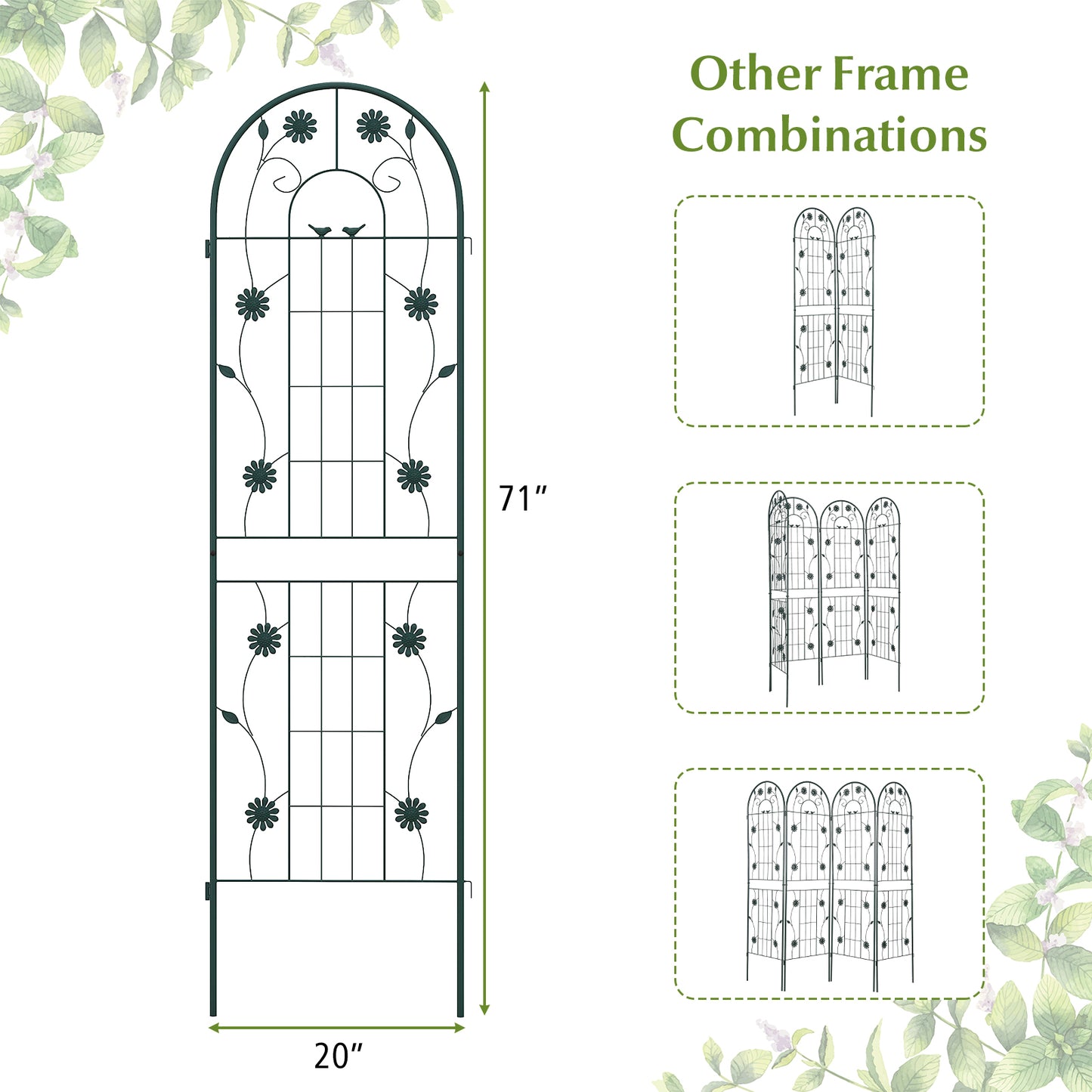 2 Pack 71 x 20 Inch Metal Garden Trellis Rustproof Plant Support for Climbing Plants-Green Kids Crystal