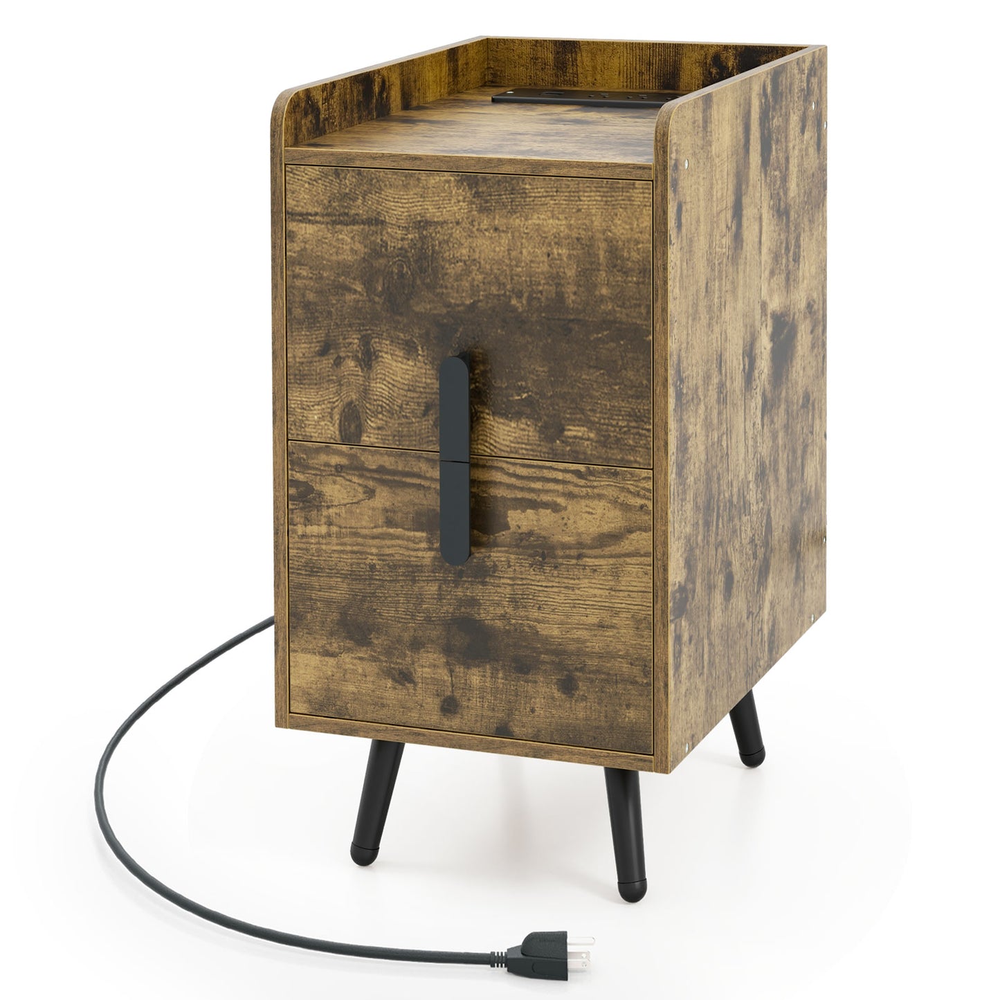 Nightstand Side Tables with 2 Drawers and 2 USB Ports-Rustic Brown Kids Crystal