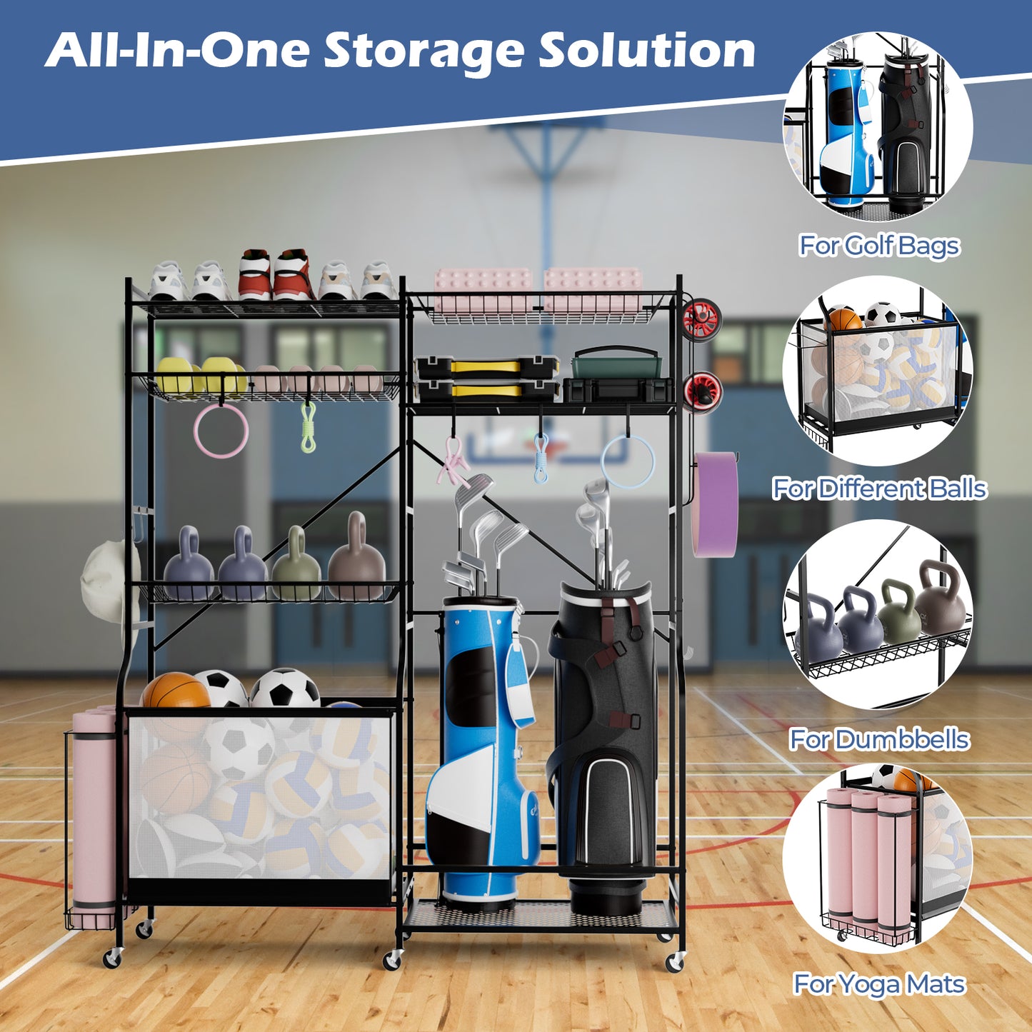 Sports Equipment Organizer for Garage Kids Crystal