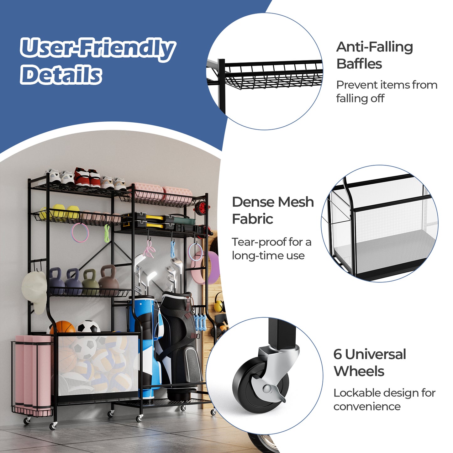 Sports Equipment Organizer for Garage Kids Crystal