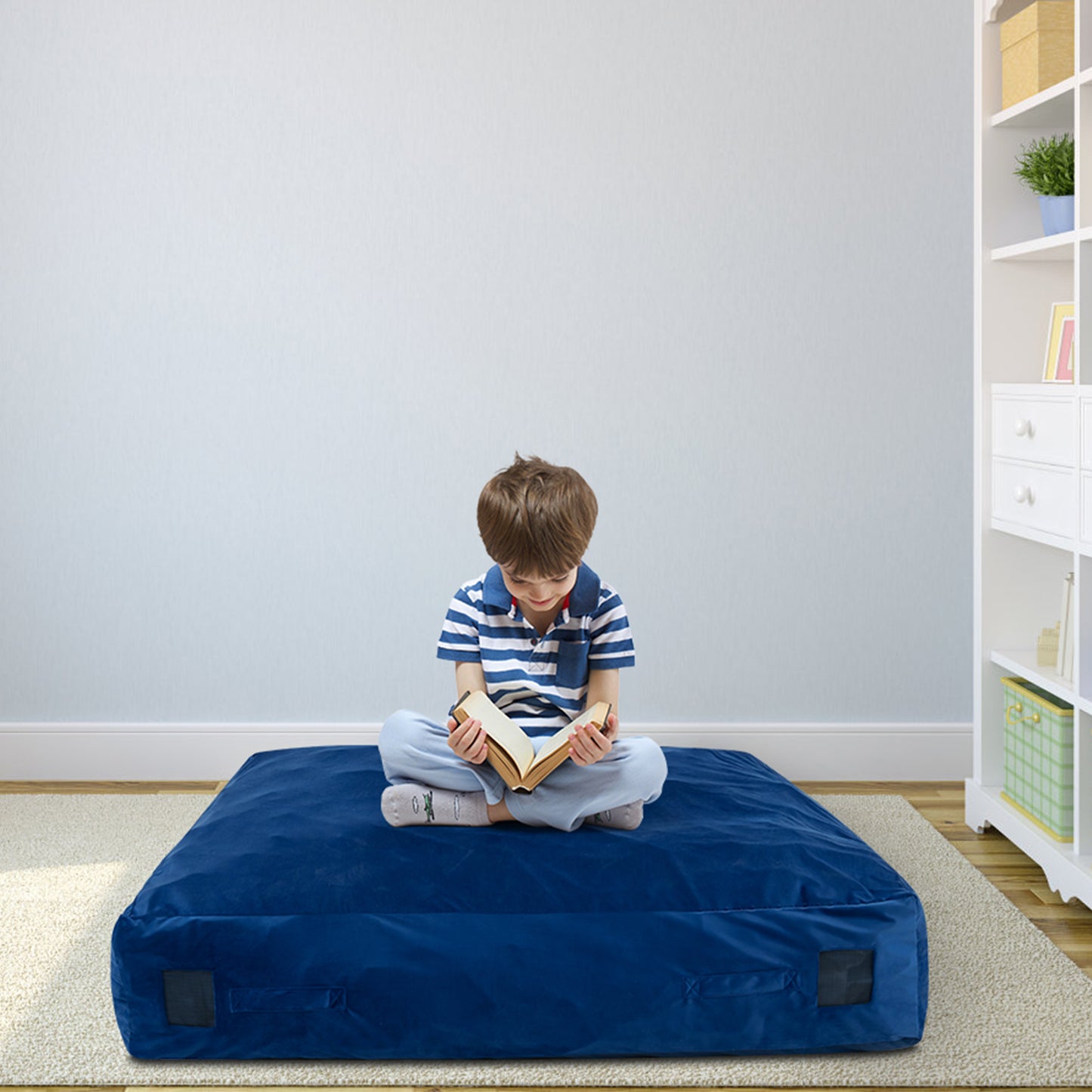 57 x 57 Inch Crash Pad Sensory Mat with Foam Blocks and Washable Velvet Cover-Blue Kids Crystal