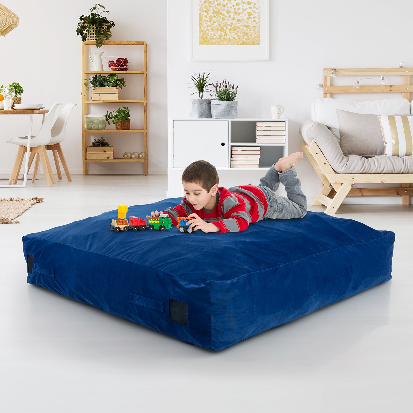 57 x 57 Inch Crash Pad Sensory Mat with Foam Blocks and Washable Velvet Cover-Blue Kids Crystal
