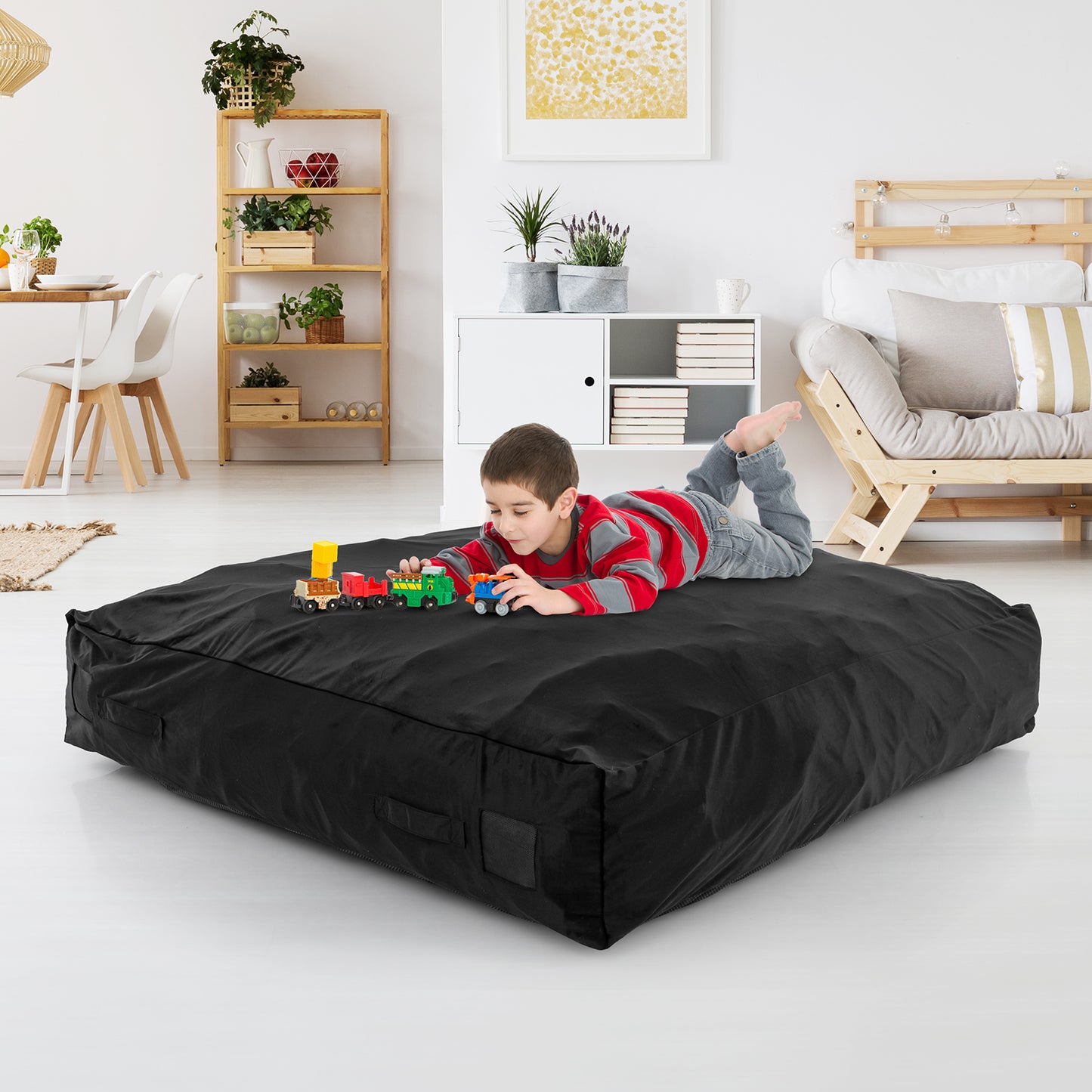 57 x 57 Inch Crash Pad Sensory Mat with Foam Blocks and Washable Velvet Cover-Black Kids Crystal