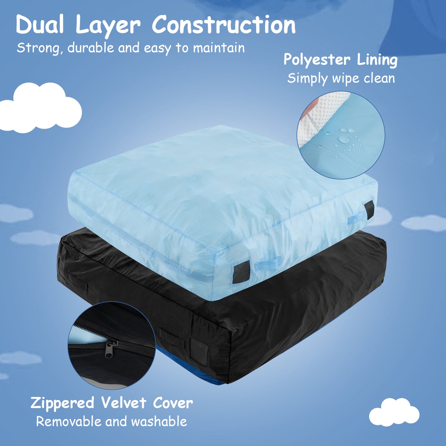 57 x 57 Inch Crash Pad Sensory Mat with Foam Blocks and Washable Velvet Cover-Black Kids Crystal
