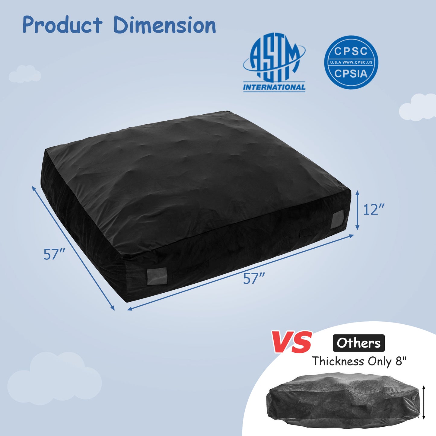 57 x 57 Inch Crash Pad Sensory Mat with Foam Blocks and Washable Velvet Cover-Black Kids Crystal