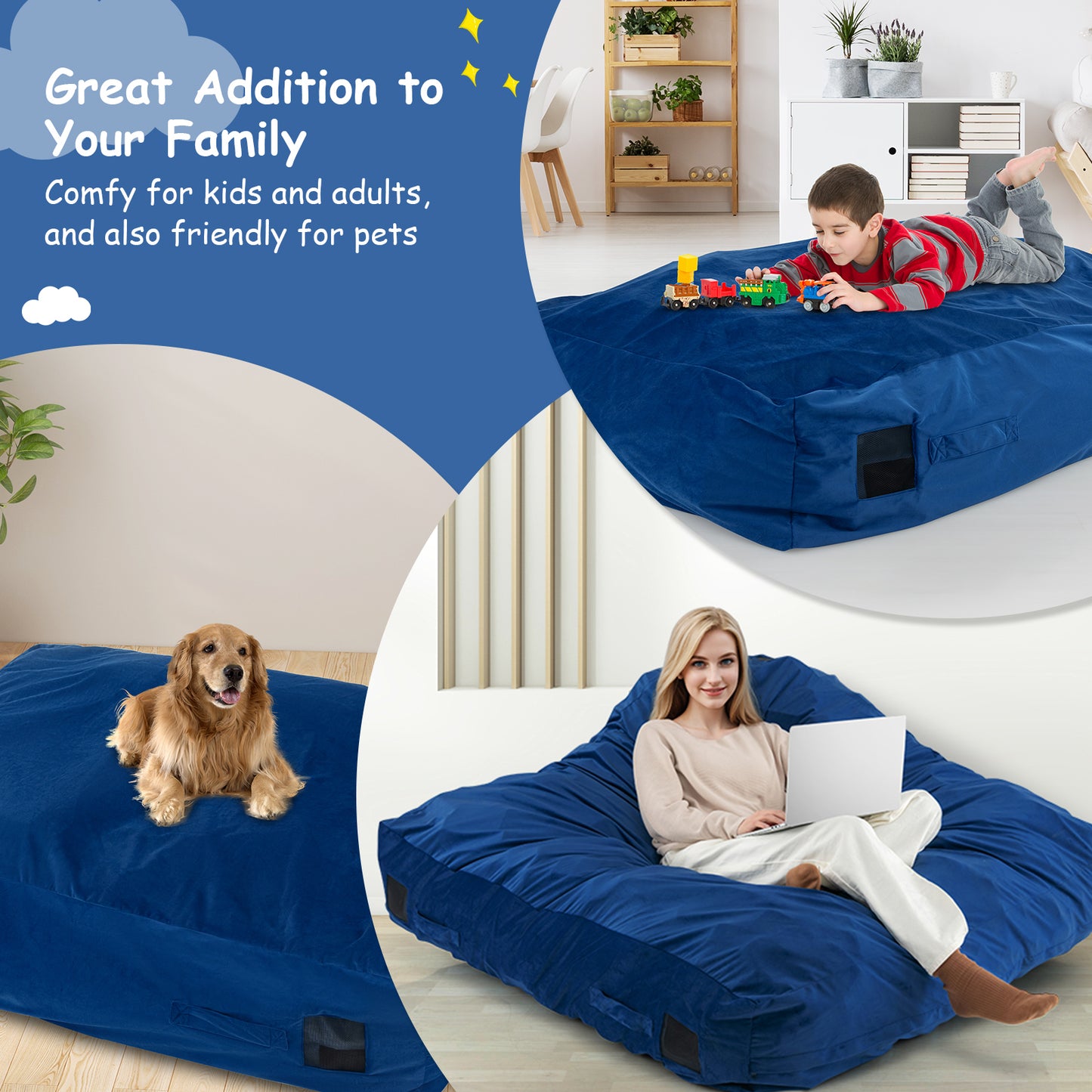 47 x 35.5 Inch Crash Pad Sensory Mat with Foam Blocks and Washable Cover-Blue Kids Crystal