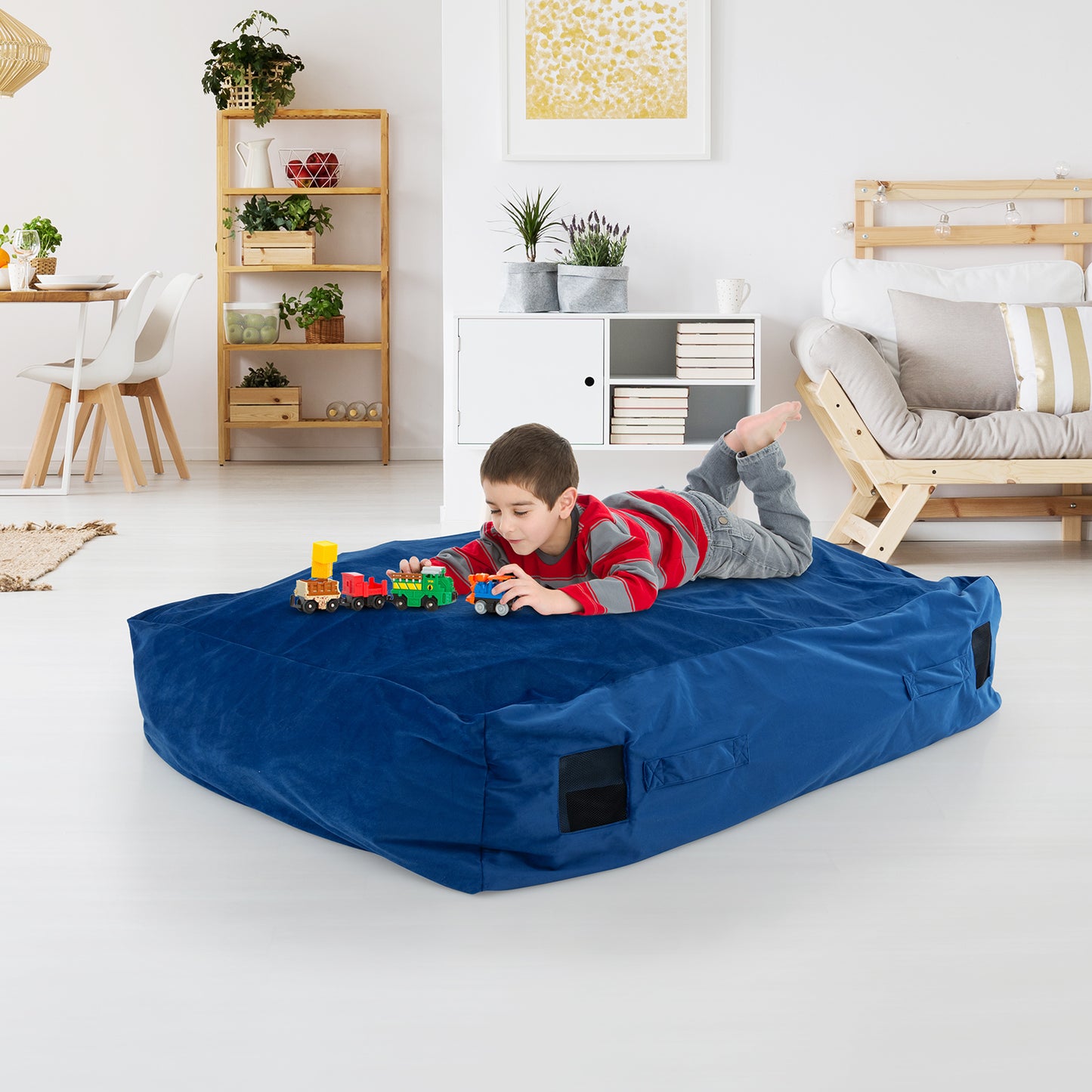 47 x 35.5 Inch Crash Pad Sensory Mat with Foam Blocks and Washable Cover-Blue Kids Crystal
