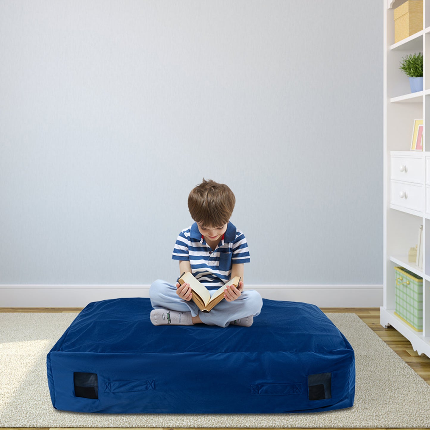 47 x 35.5 Inch Crash Pad Sensory Mat with Foam Blocks and Washable Cover-Blue Kids Crystal