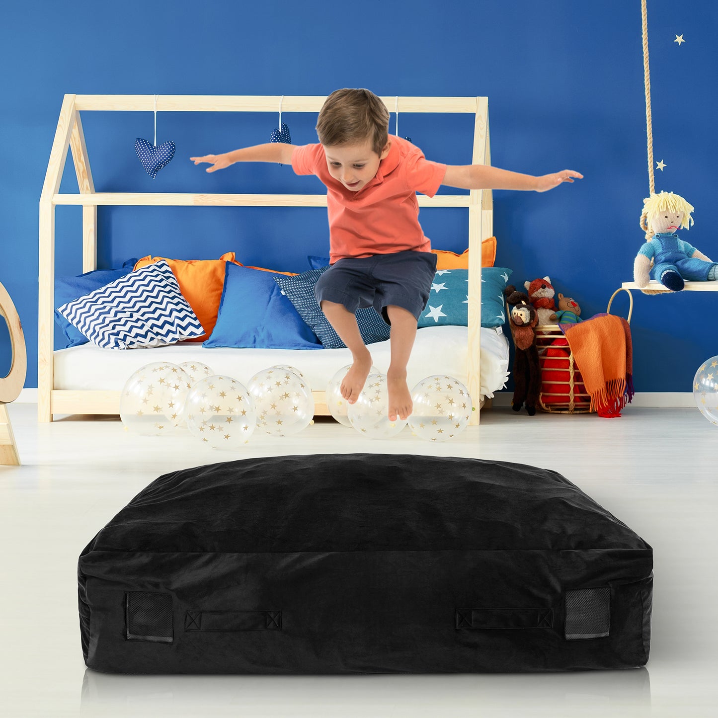 47 x 35.5 Inch Crash Pad Sensory Mat with Foam Blocks and Washable Cover-Black Kids Crystal