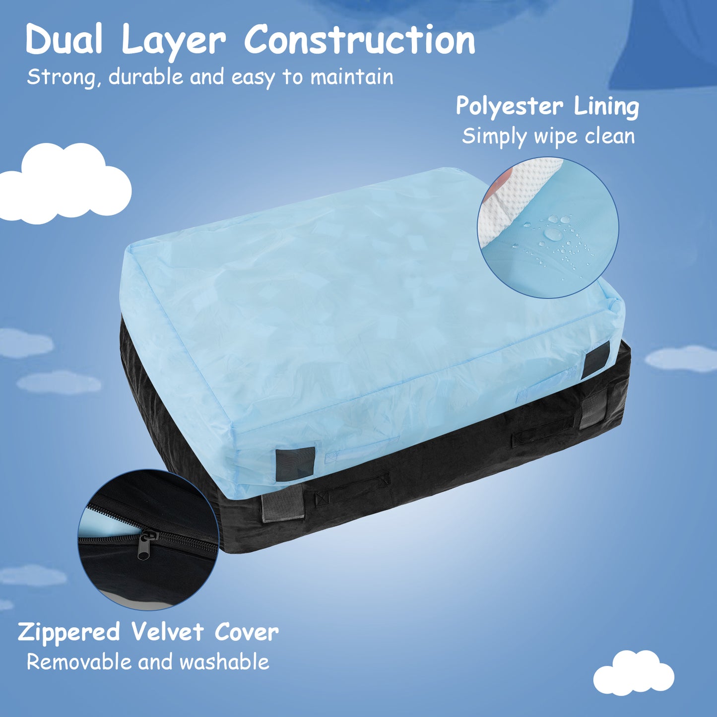 47 x 35.5 Inch Crash Pad Sensory Mat with Foam Blocks and Washable Cover-Black Kids Crystal