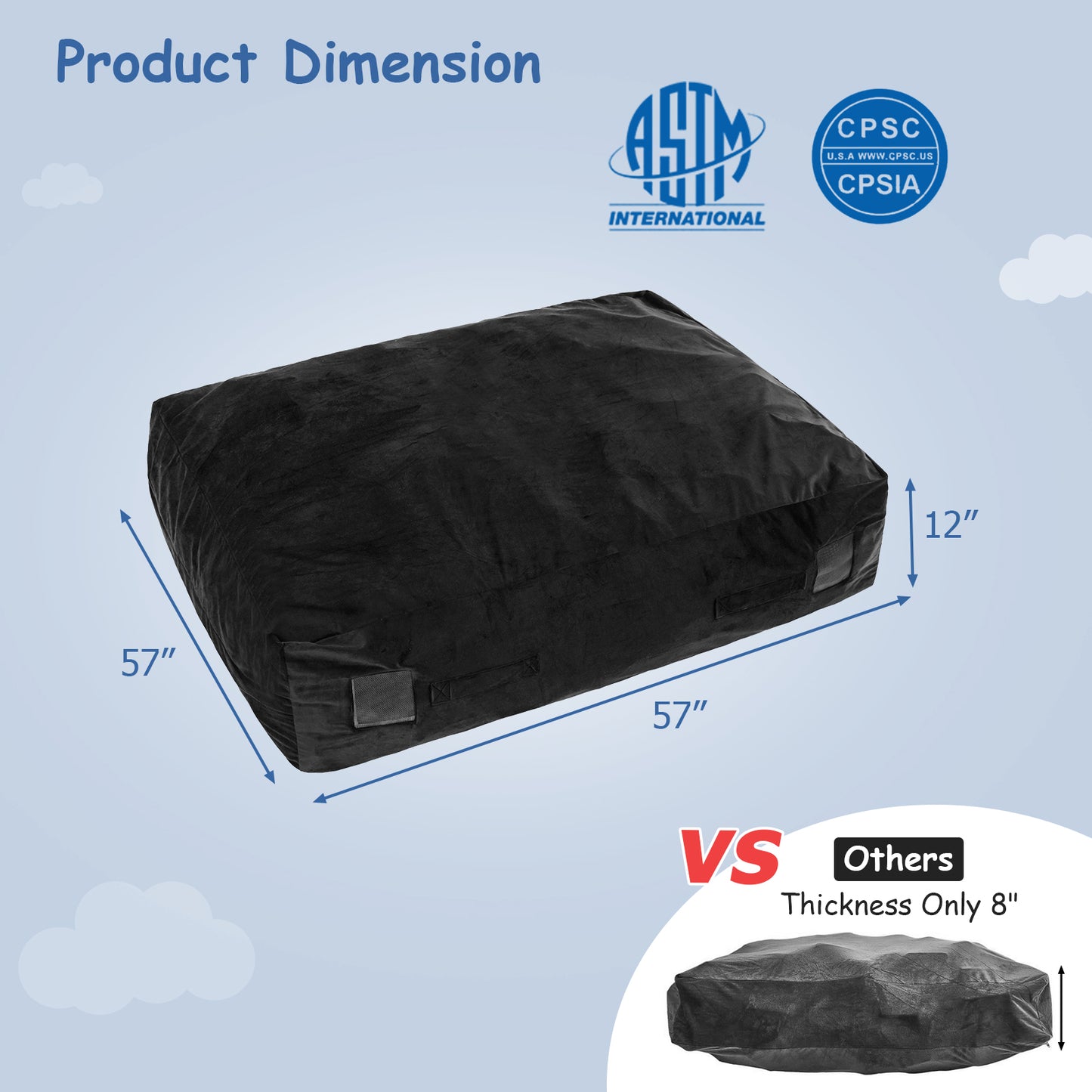 47 x 35.5 Inch Crash Pad Sensory Mat with Foam Blocks and Washable Cover-Black Kids Crystal