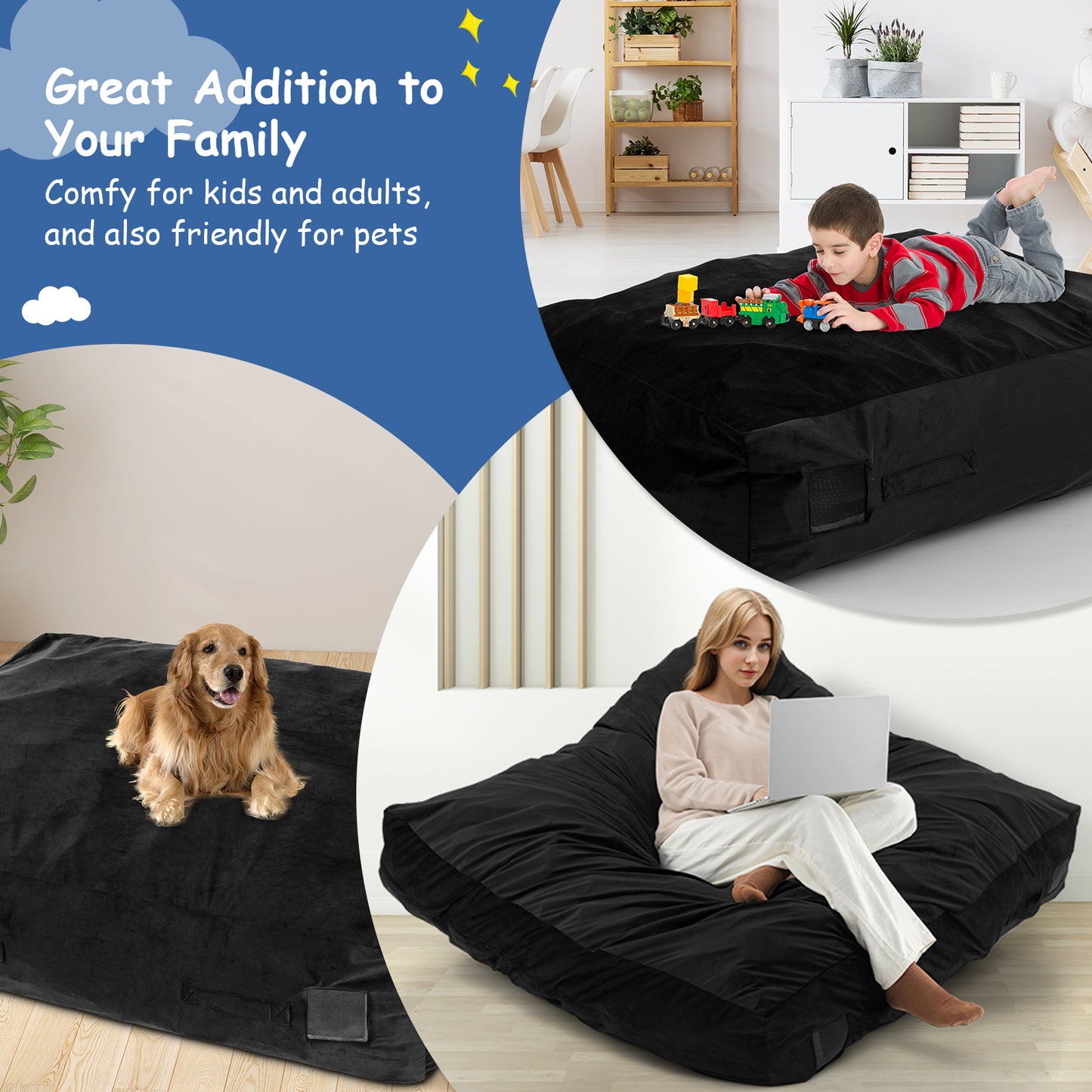 47 x 35.5 Inch Crash Pad Sensory Mat with Foam Blocks and Washable Cover-Black Kids Crystal