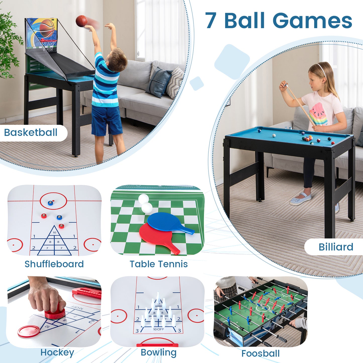14-in-1 Combo Game Table Set Multi Game Table with Foosball Kids Crystal