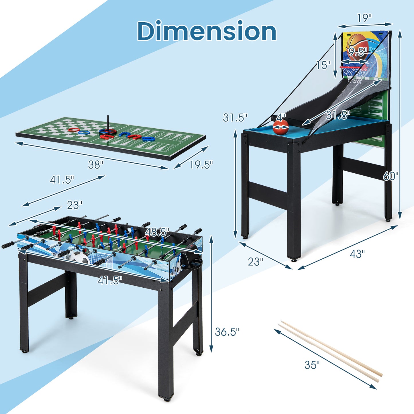 14-in-1 Combo Game Table Set Multi Game Table with Foosball Kids Crystal