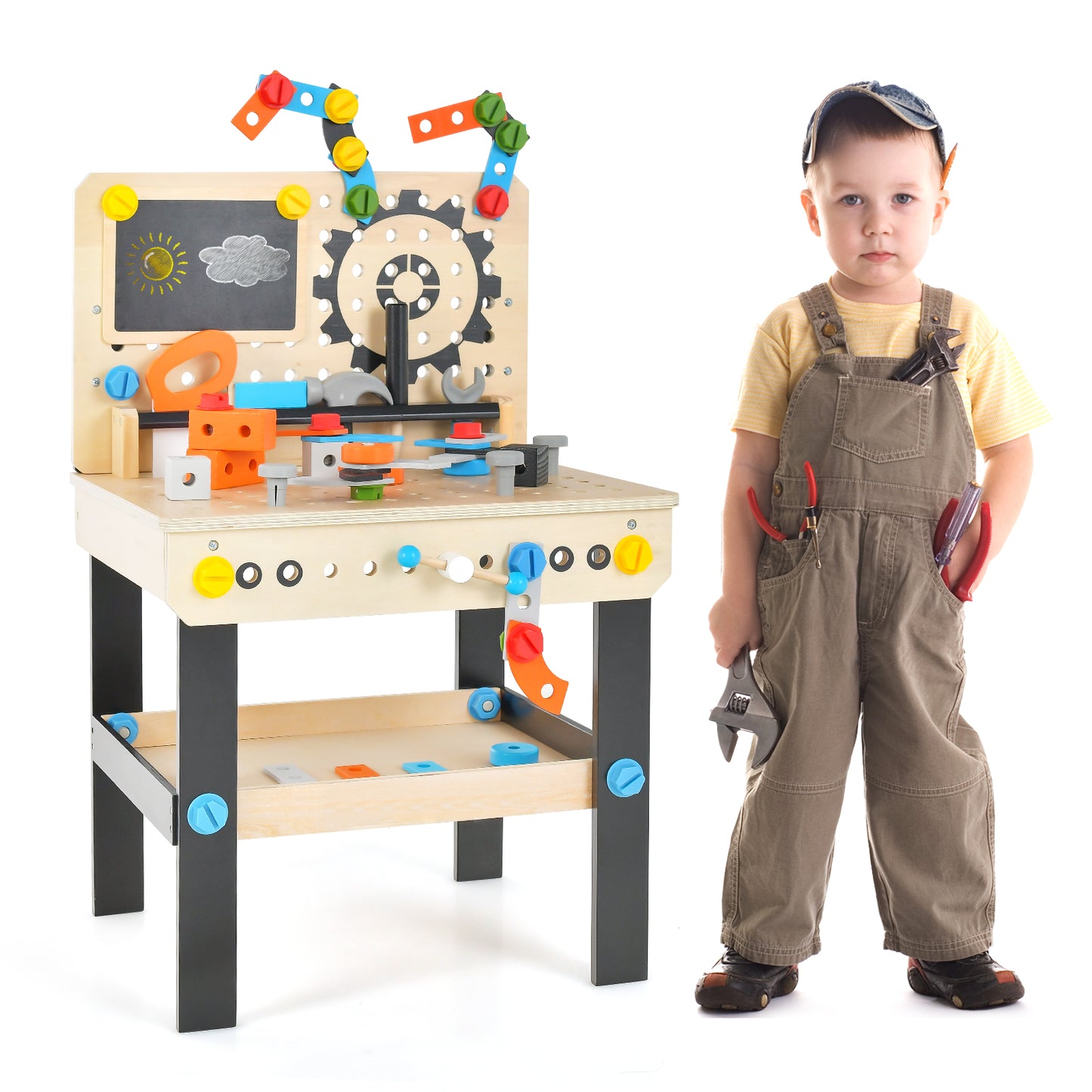 Pretend Play Workbench with Tools Set and Realistic Accessories Kids Crystal