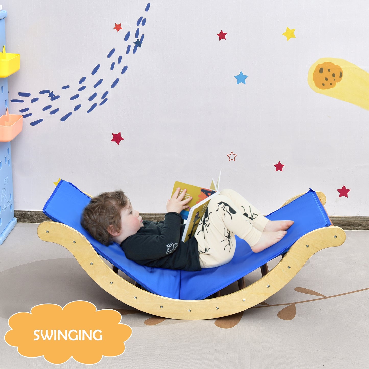 3-in-1 Kids Climber Set Wooden Arch Triangle Rocker with Ramp and Mat-Natural Kids Crystal