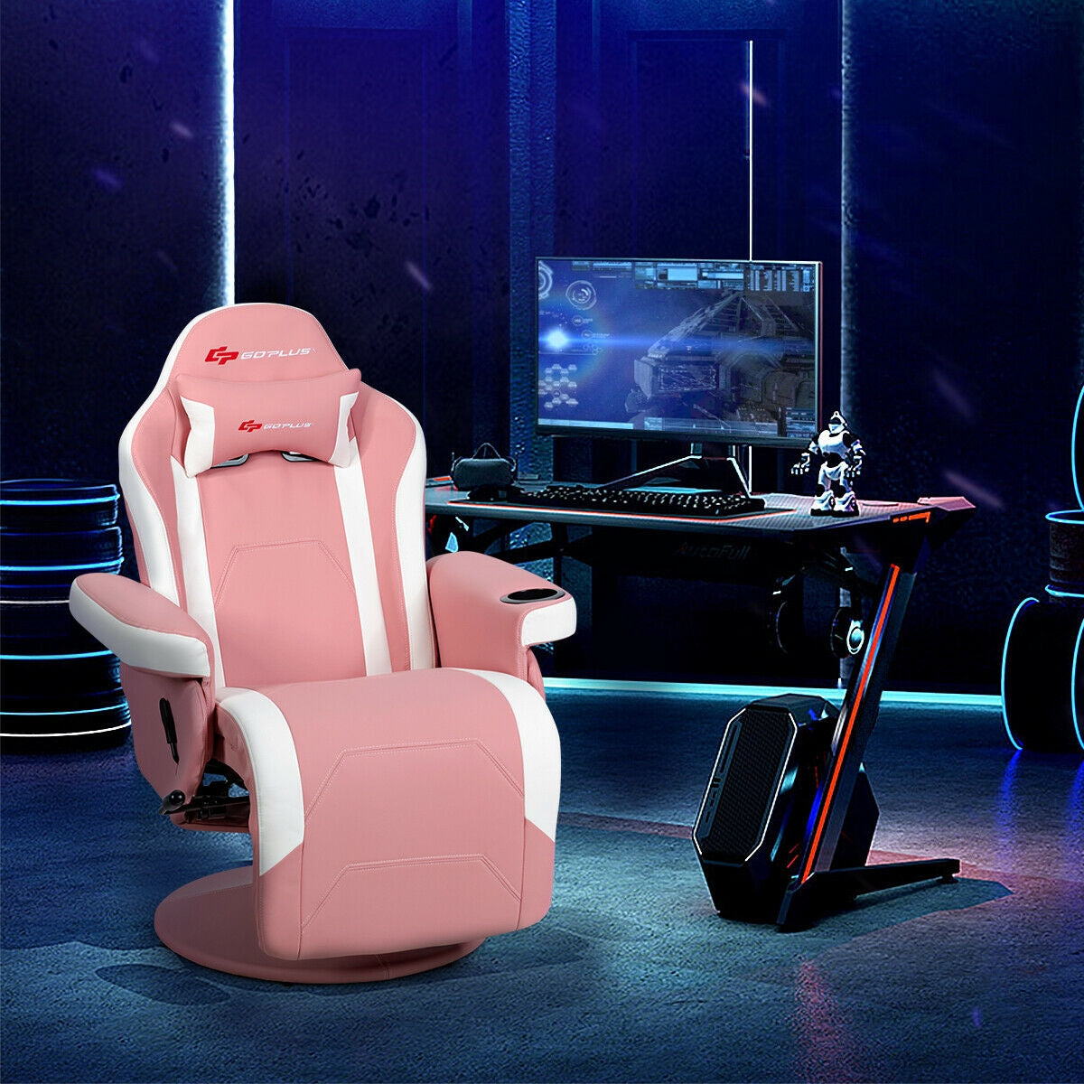 Ergonomic High Back Massage Gaming Chair with Pillow-Pink Kids Crystal
