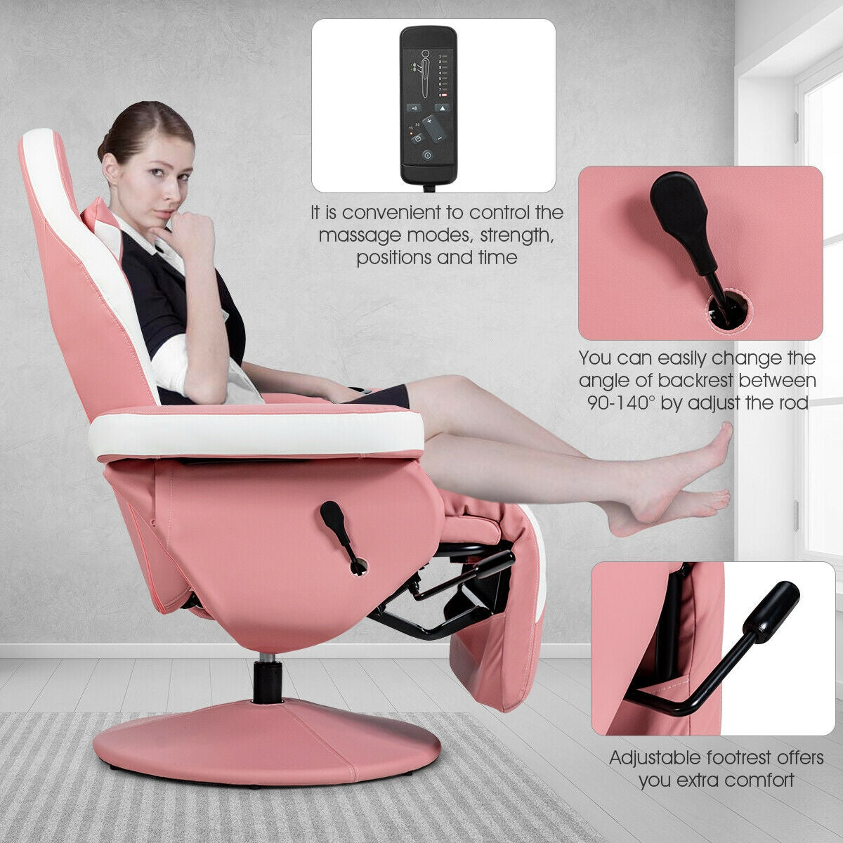 Ergonomic High Back Massage Gaming Chair with Pillow-Pink Kids Crystal
