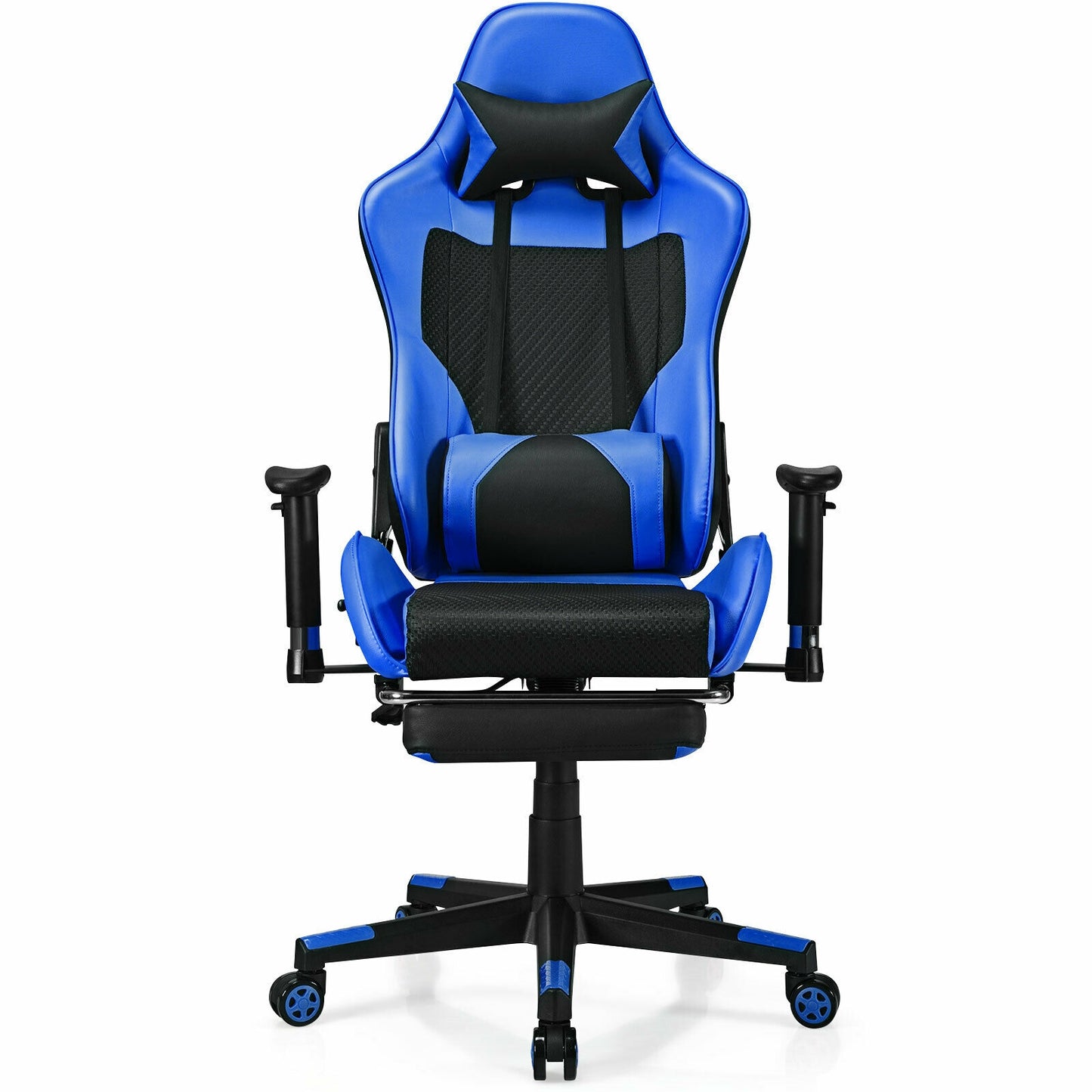 PU Leather Gaming Chair with USB Massage Lumbar Pillow and Footrest-Blue Kids Crystal