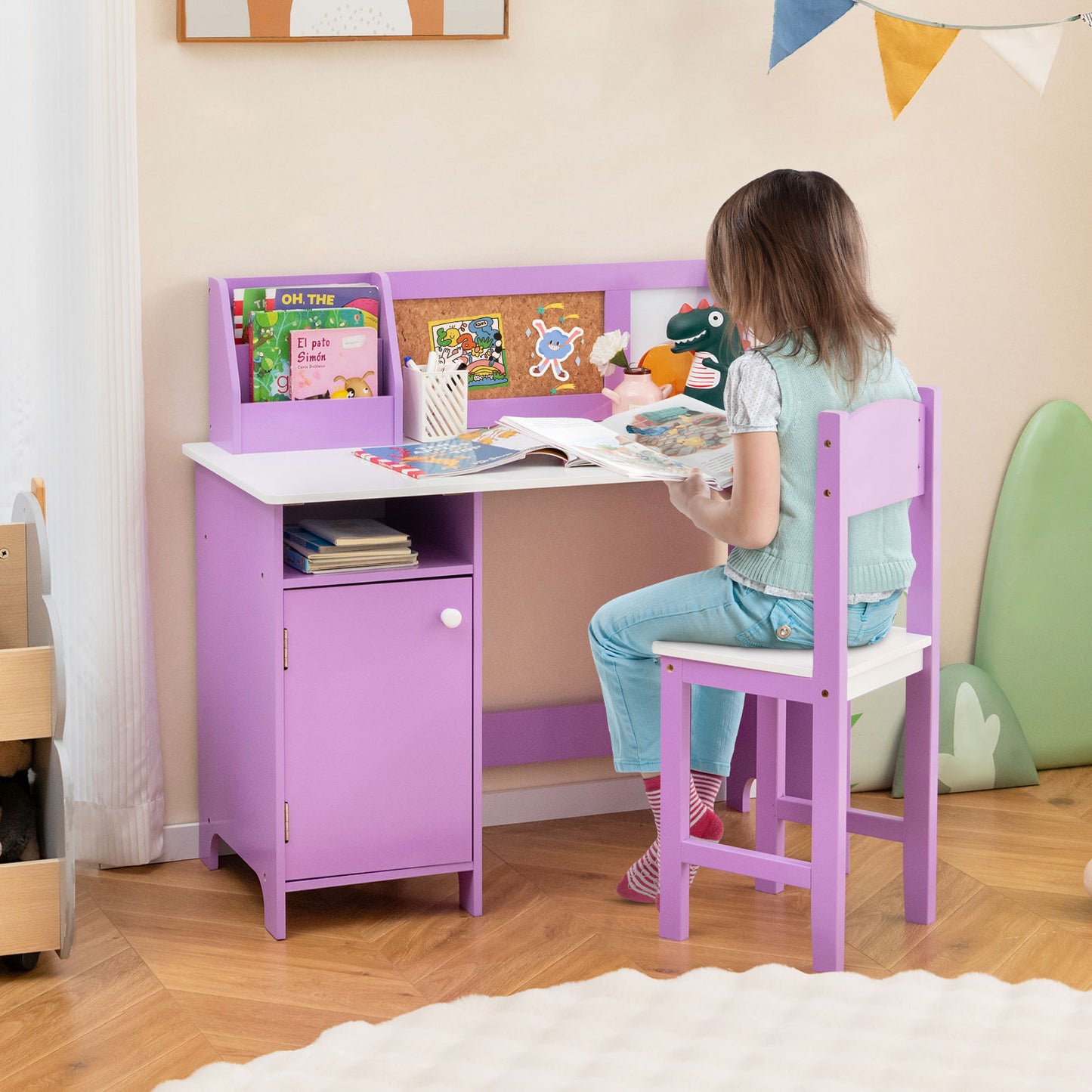 Kids Table and Chair Set for Arts Crafts Homework Home School-Purple Kids Crystal