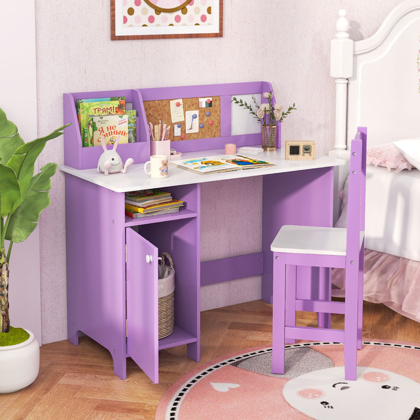 Kids Table and Chair Set for Arts Crafts Homework Home School-Purple Kids Crystal