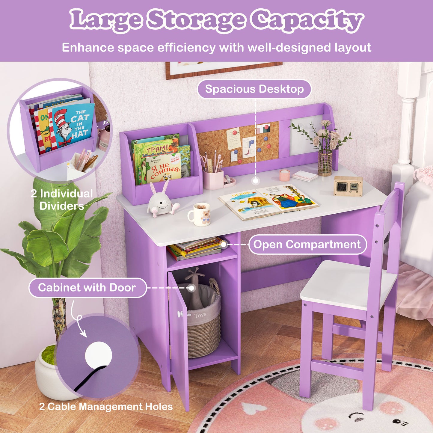 Kids Table and Chair Set for Arts Crafts Homework Home School-Purple Kids Crystal