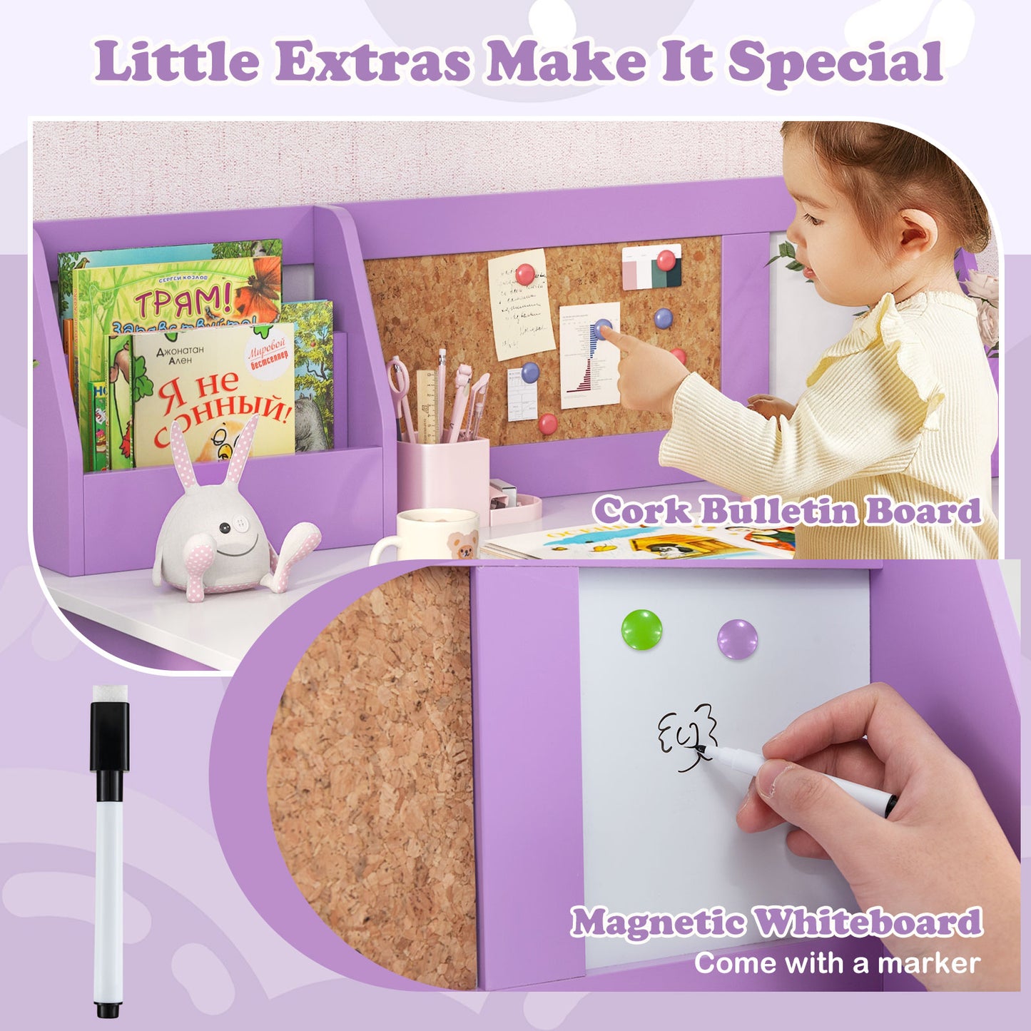 Kids Table and Chair Set for Arts Crafts Homework Home School-Purple Kids Crystal