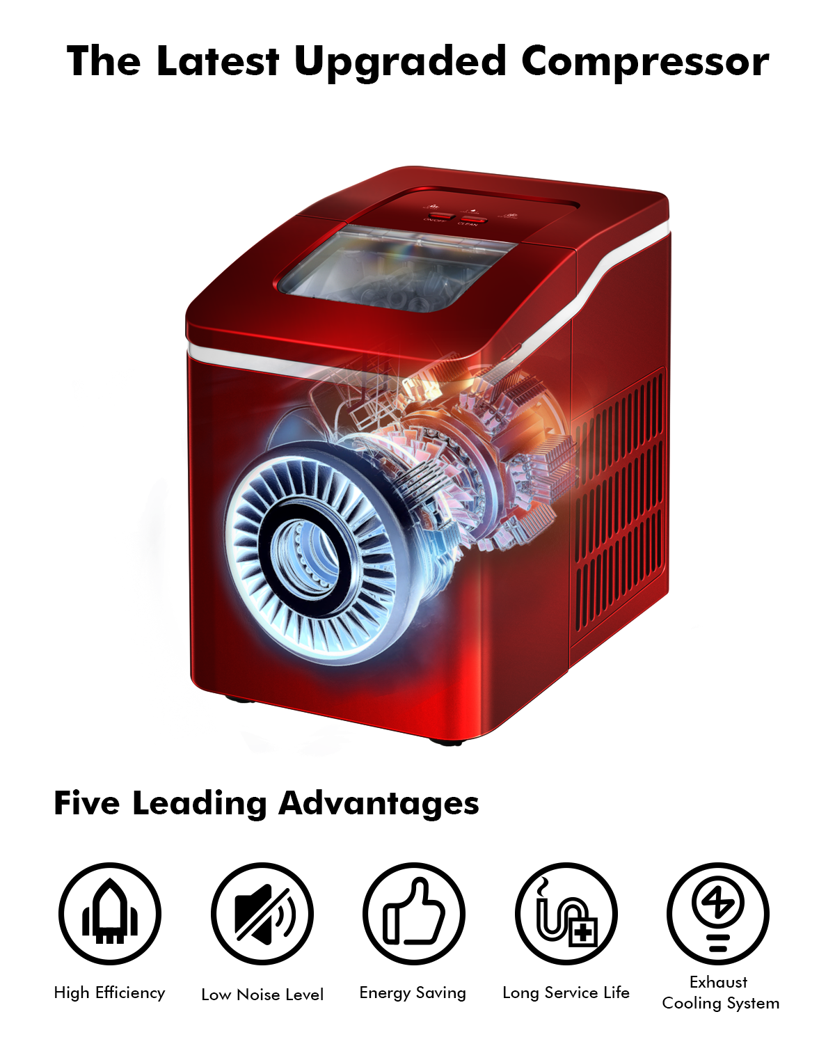 26lbs/24h Portable Countertop Ice Maker Machine with Scoop 9 Ice Cubes Ready in 8 minutes-Red Kids Crystal