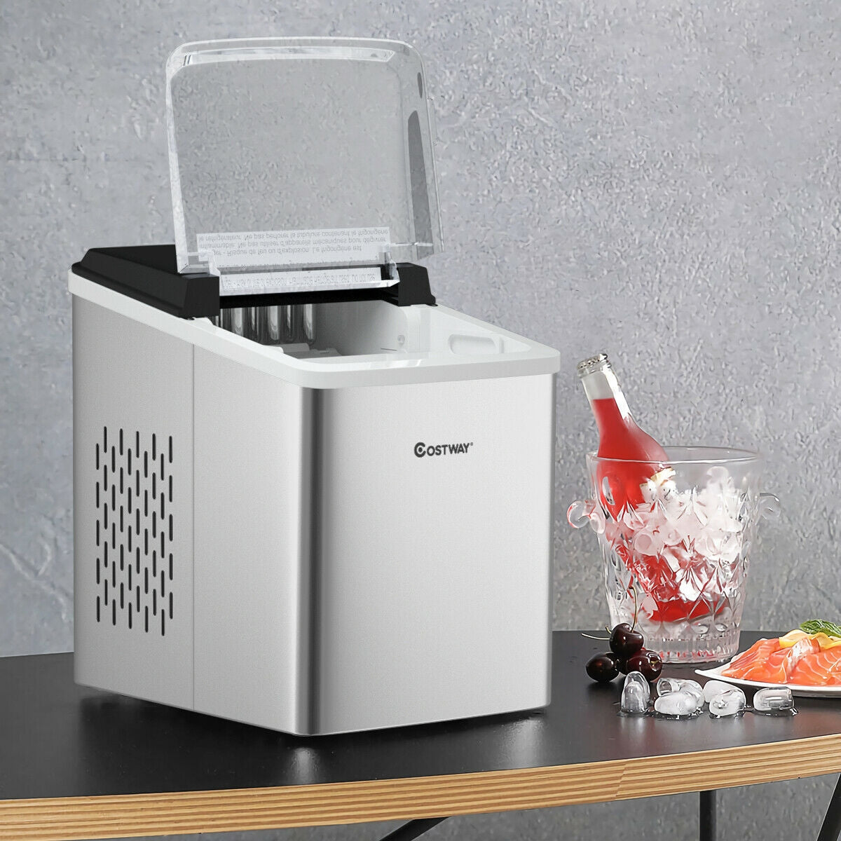 Stainless Steel 26 lbs/24 H Self-Clean Countertop Ice Maker Machine Kids Crystal