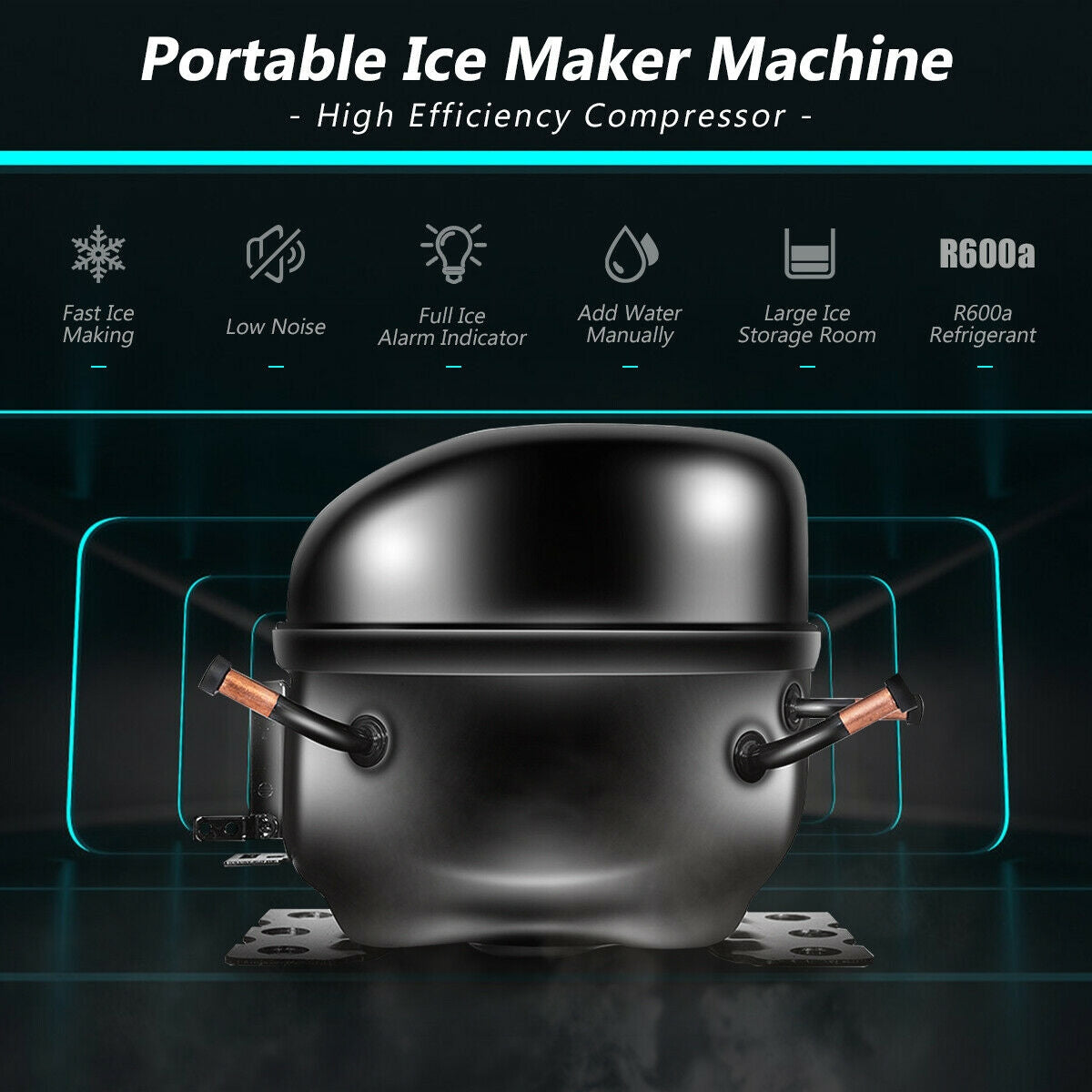Stainless Steel 26 lbs/24 H Self-Clean Countertop Ice Maker Machine Kids Crystal