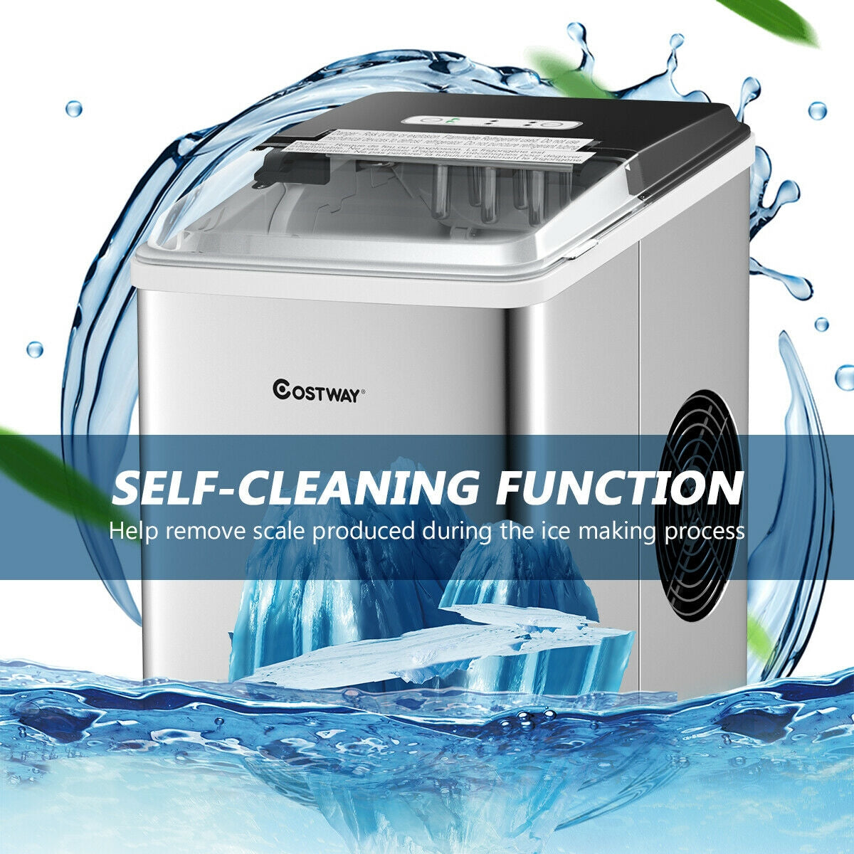 Stainless Steel 26 lbs/24 H Self-Clean Countertop Ice Maker Machine Kids Crystal
