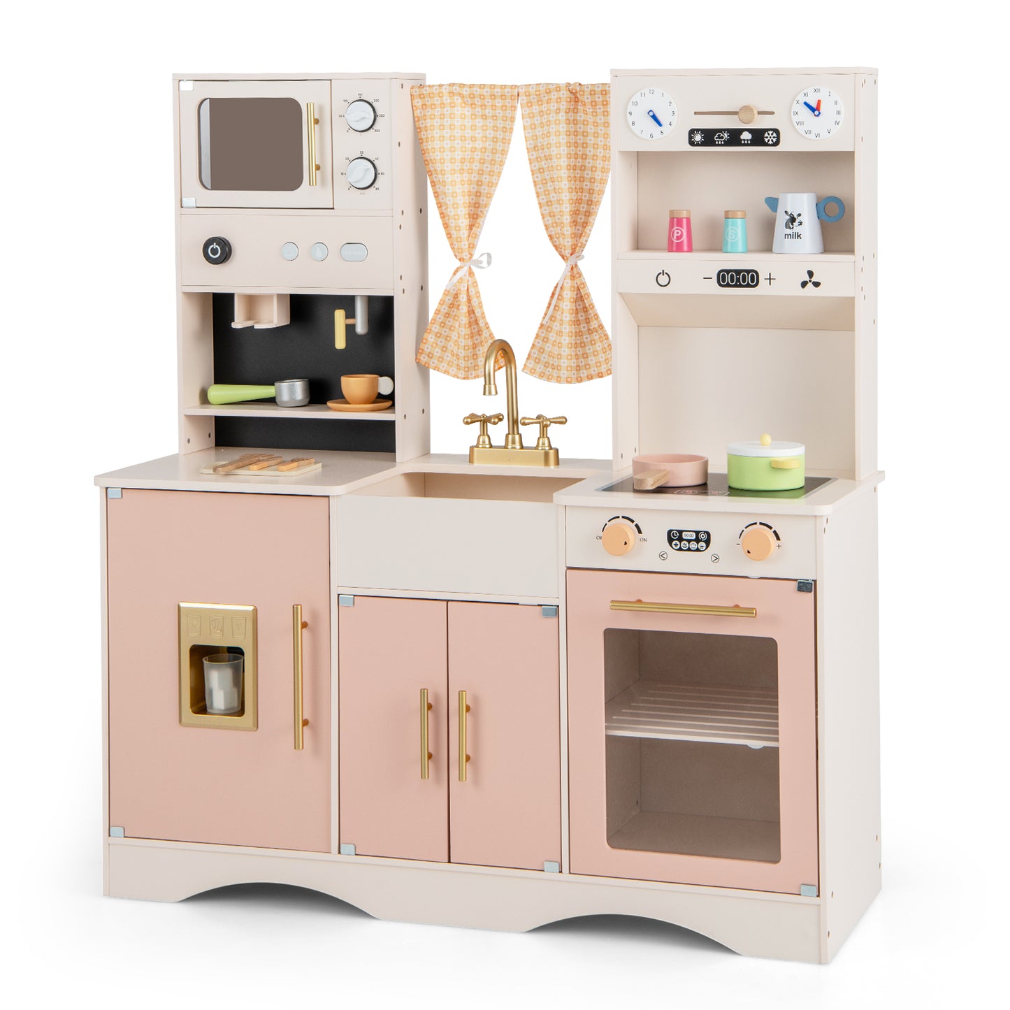 Kids Kitchen Playset with Microwave and Coffee Maker for Ages 3+-Pink Kids Crystal