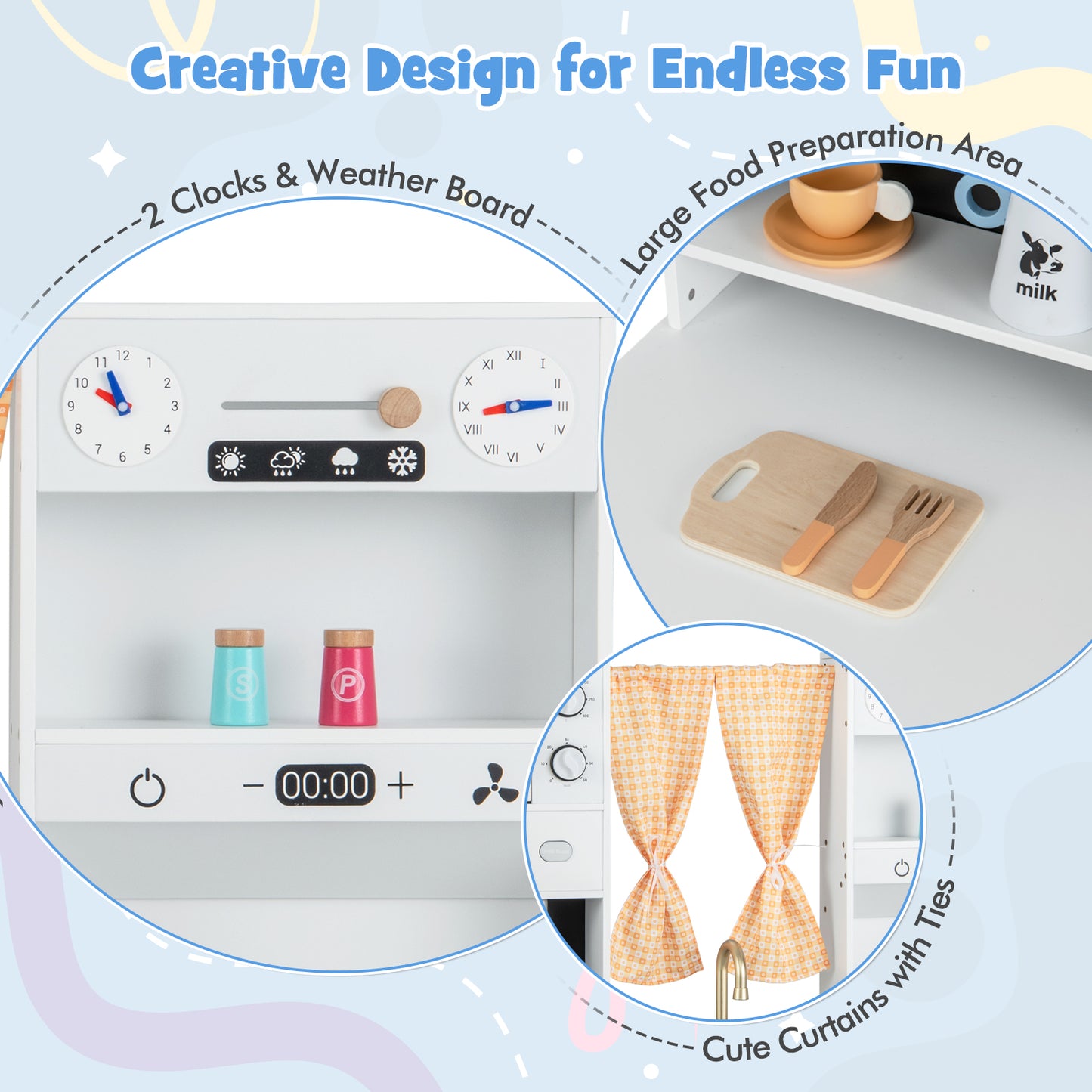 Kids Kitchen Playset with Microwave and Coffee Maker for Ages 3+-White Kids Crystal