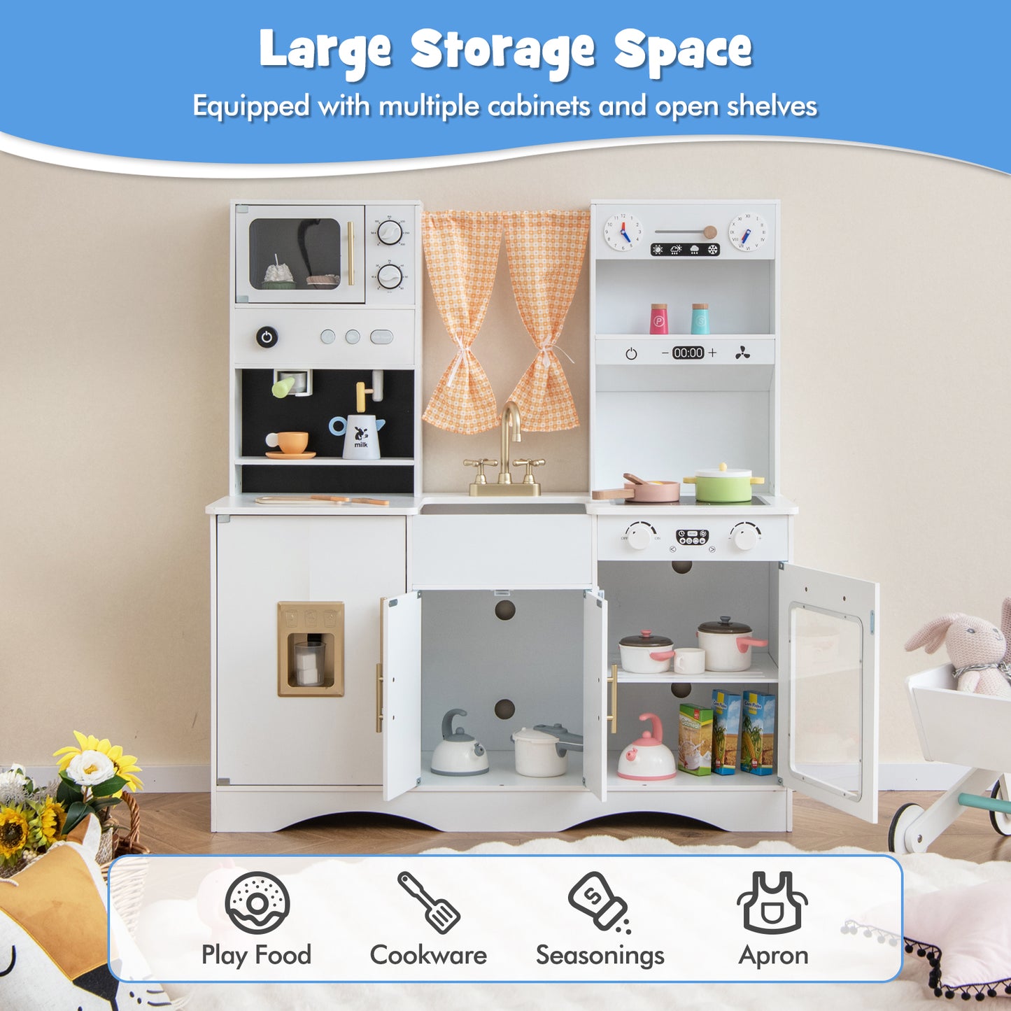 Kids Kitchen Playset with Microwave and Coffee Maker for Ages 3+-White Kids Crystal