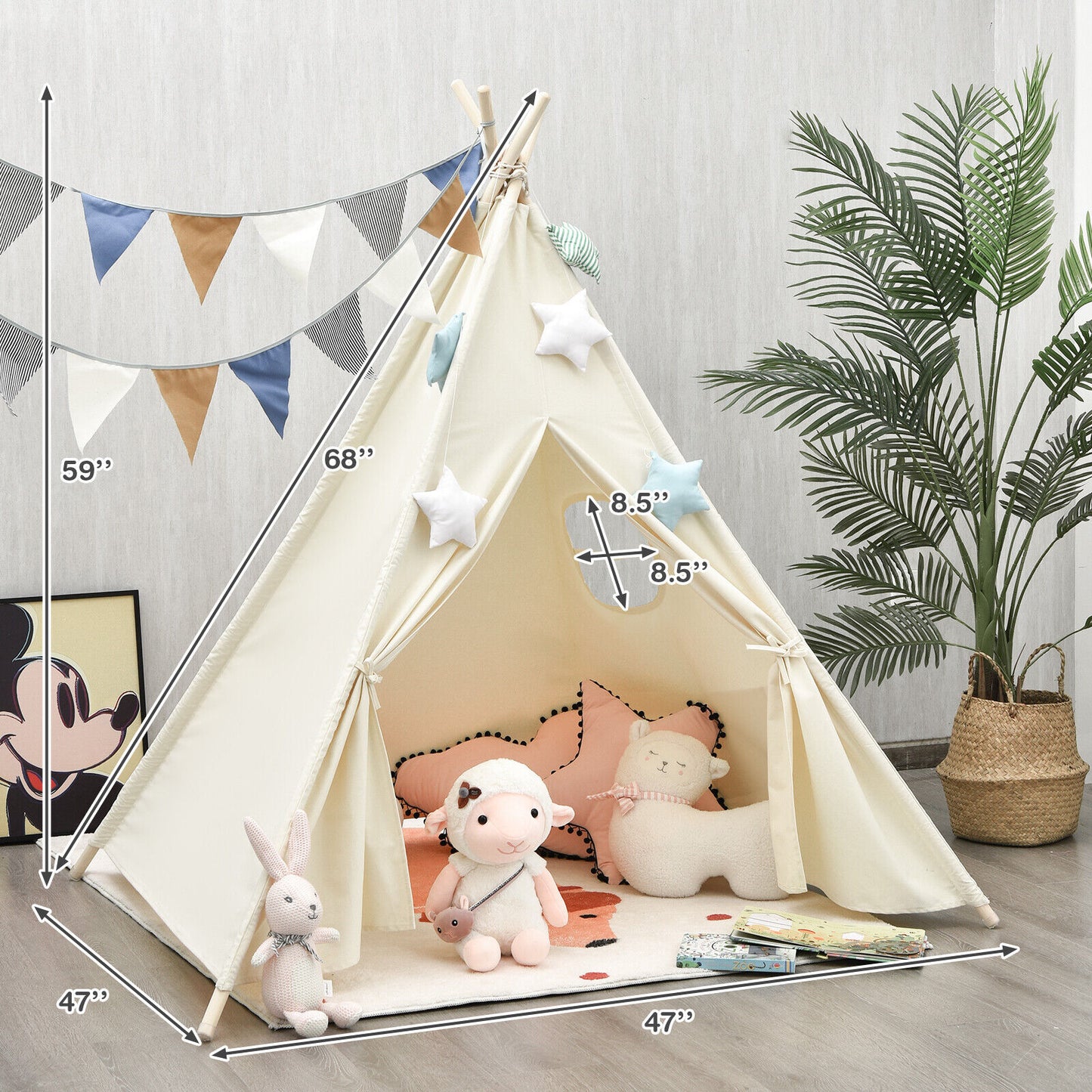 Foldable Kids Canvas Teepee Play Tent Kids Crystal