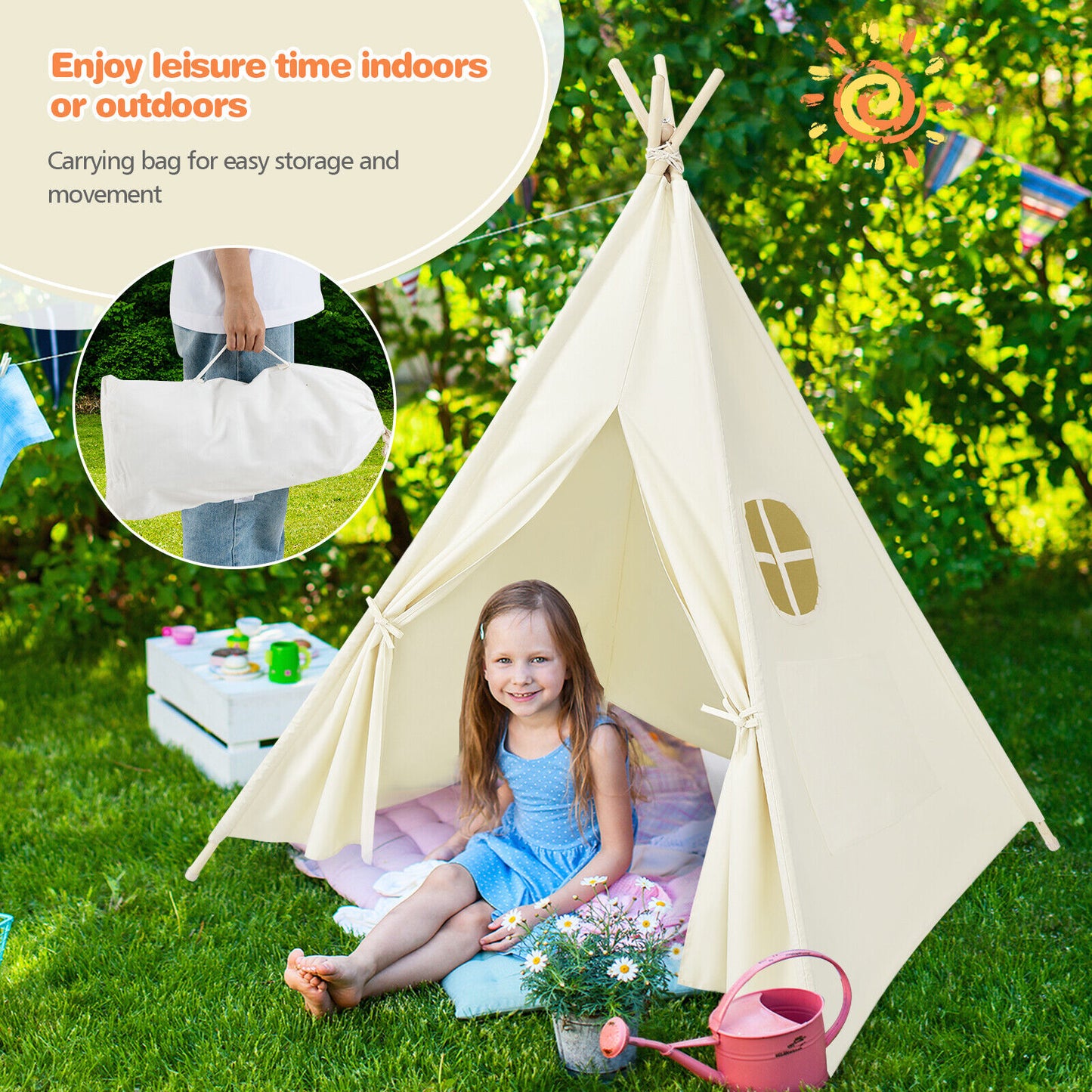 Foldable Kids Canvas Teepee Play Tent Kids Crystal