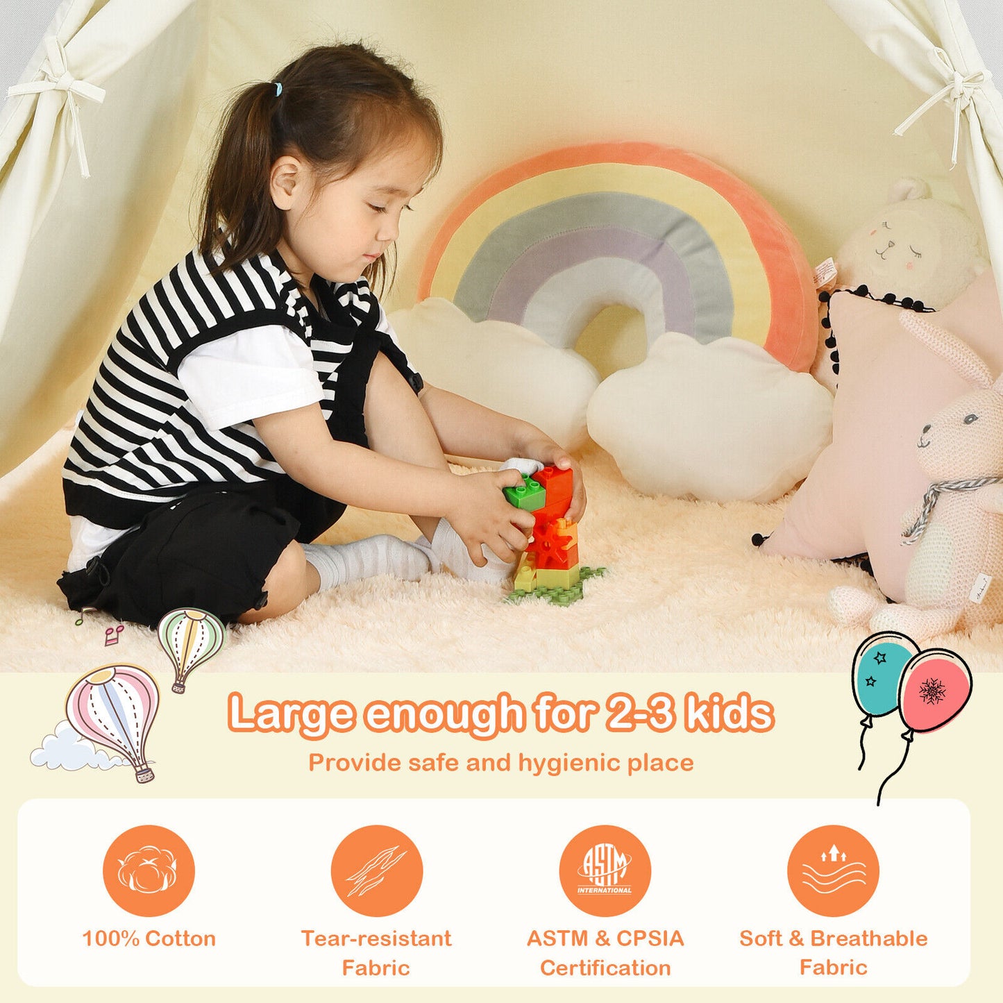 Foldable Kids Canvas Teepee Play Tent Kids Crystal
