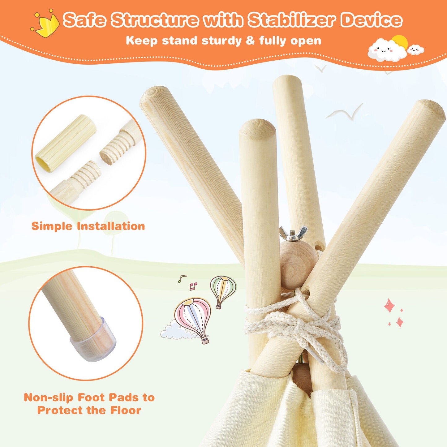 Foldable Kids Canvas Teepee Play Tent Kids Crystal