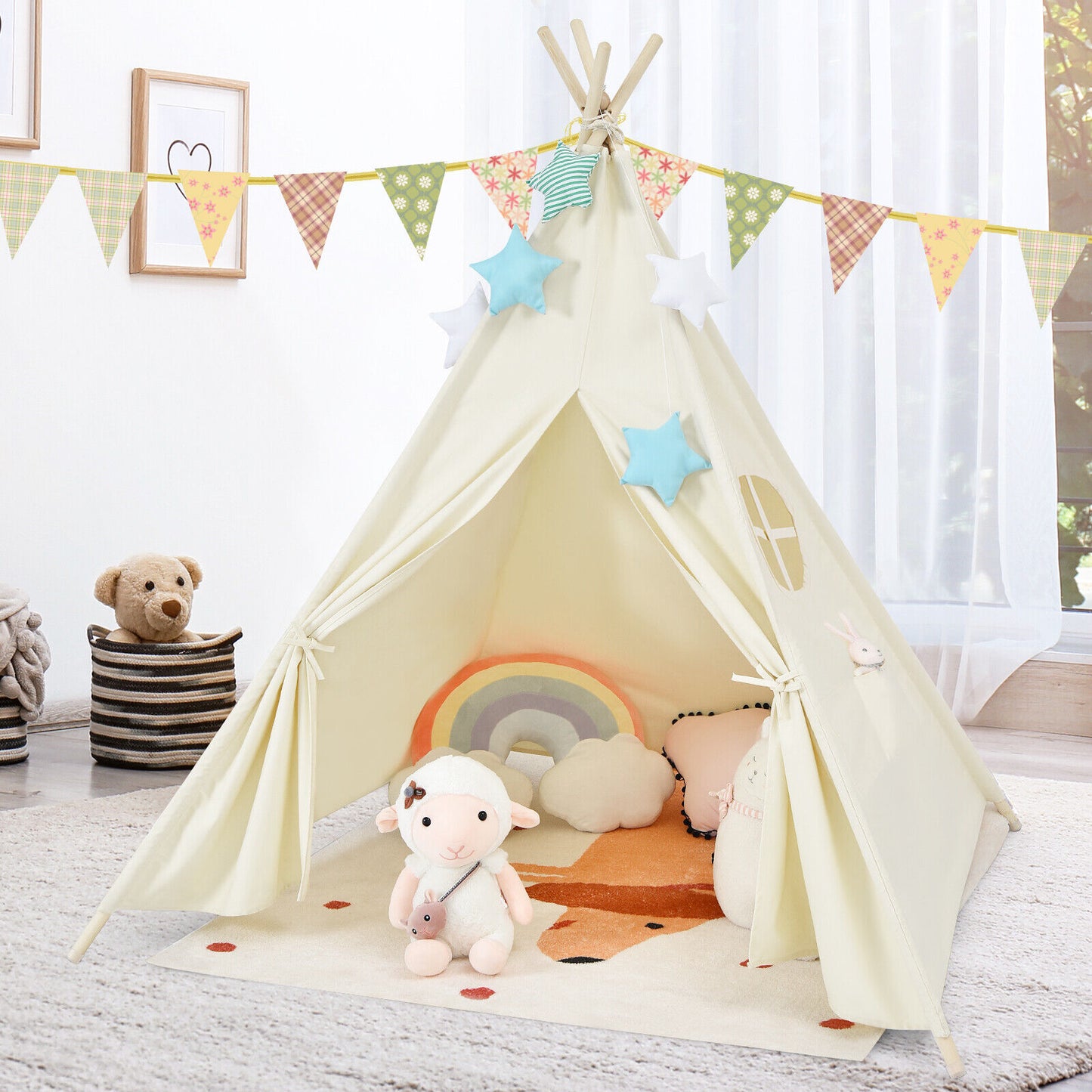 Foldable Kids Canvas Teepee Play Tent Kids Crystal