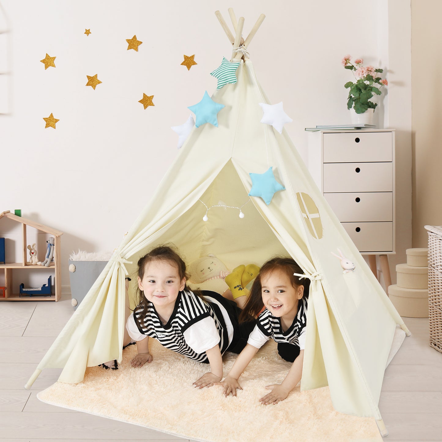 Foldable Kids Canvas Teepee Play Tent Kids Crystal